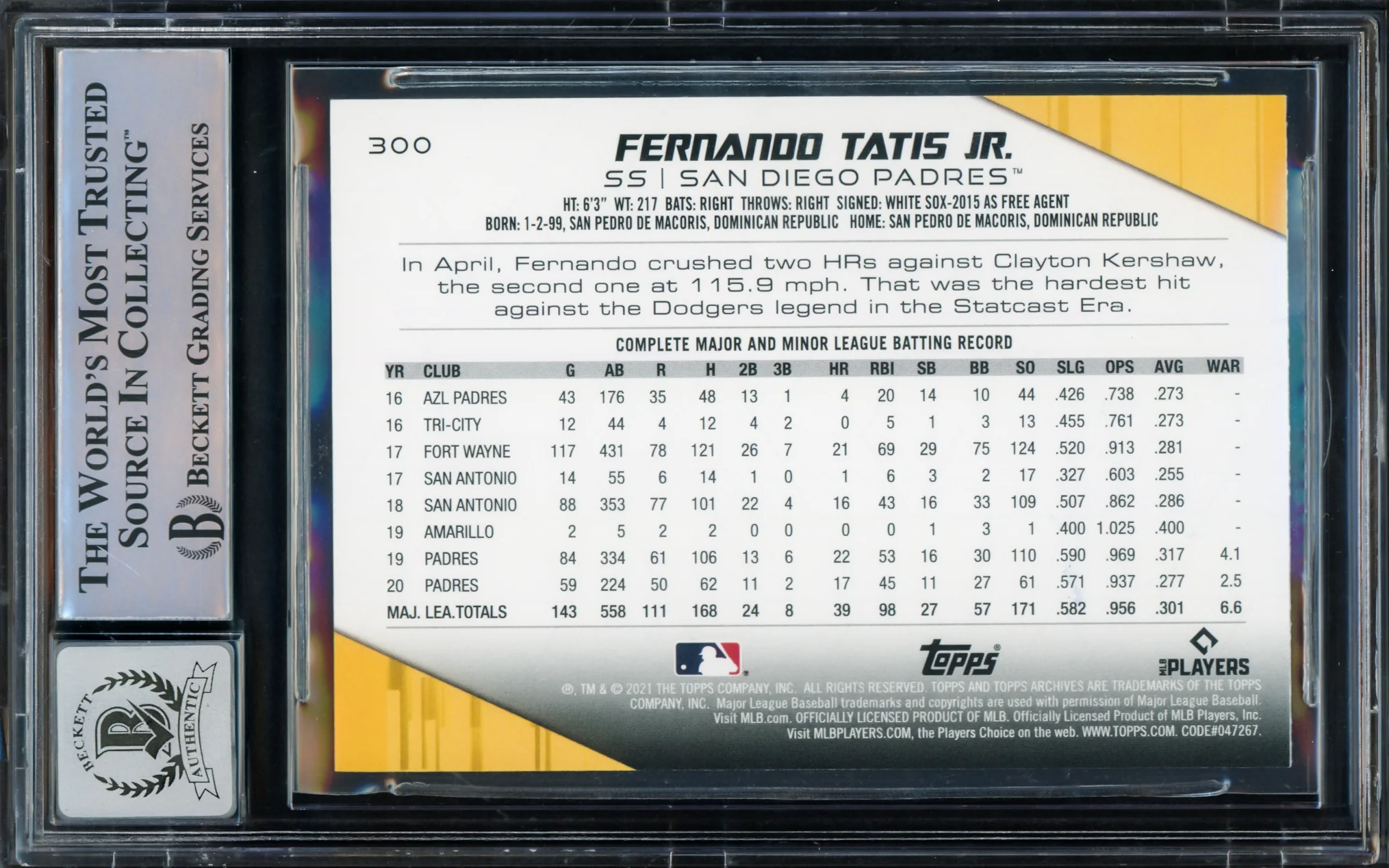 Fernando Tatis Jr. Autographed 2021 Topps Archives 140 Years of Baseball Card #300 San Diego Padres Auto Grade Gem Mint 10 Beckett BAS #15775097 - Image 2