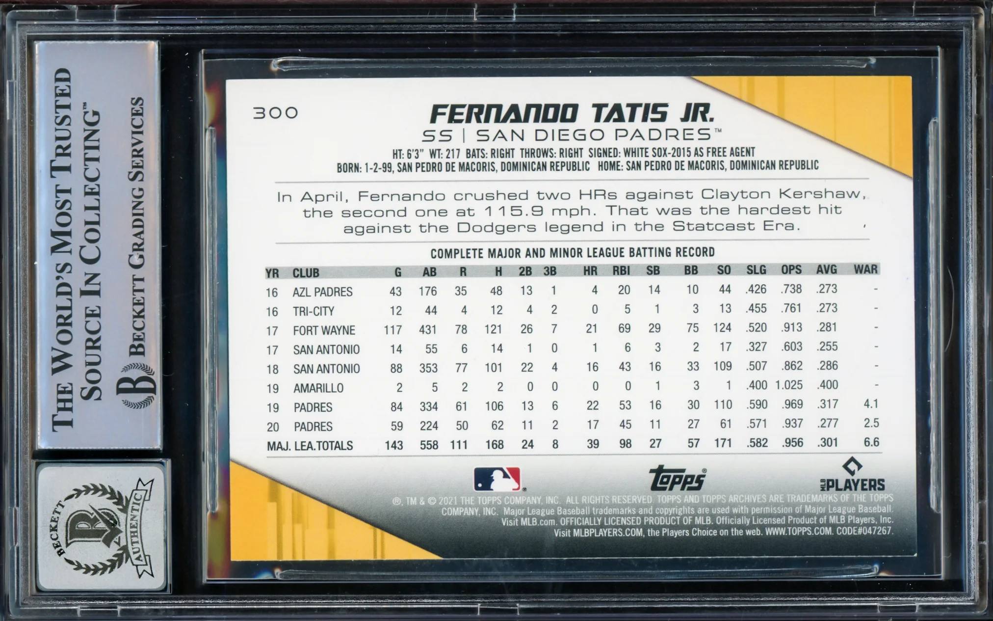 Fernando Tatis Jr. Autographed 2021 Topps Archives 140 Years of Baseball Card #300 San Diego Padres Auto Grade Gem Mint 10 Beckett BAS #15775098 - Image 2