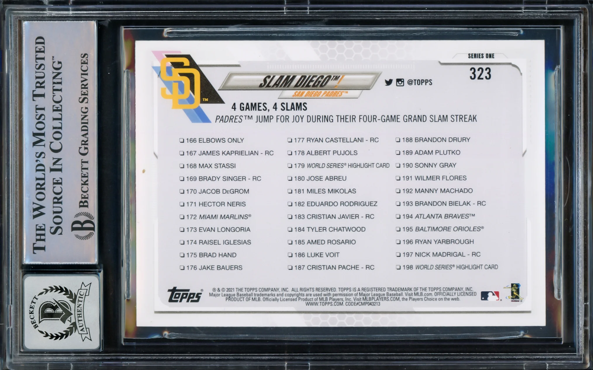 Fernando Tatis Jr. Autographed 2021 Topps Card #323 San Diego Padres Auto Grade Gem Mint 10 Beckett BAS #15775088 - Image 2