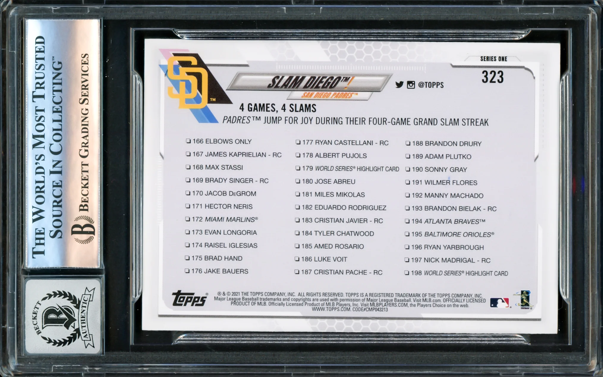 Fernando Tatis Jr. Autographed 2021 Topps Card #323 San Diego Padres Auto Grade Gem Mint 10 Beckett BAS #16173102 - Image 2