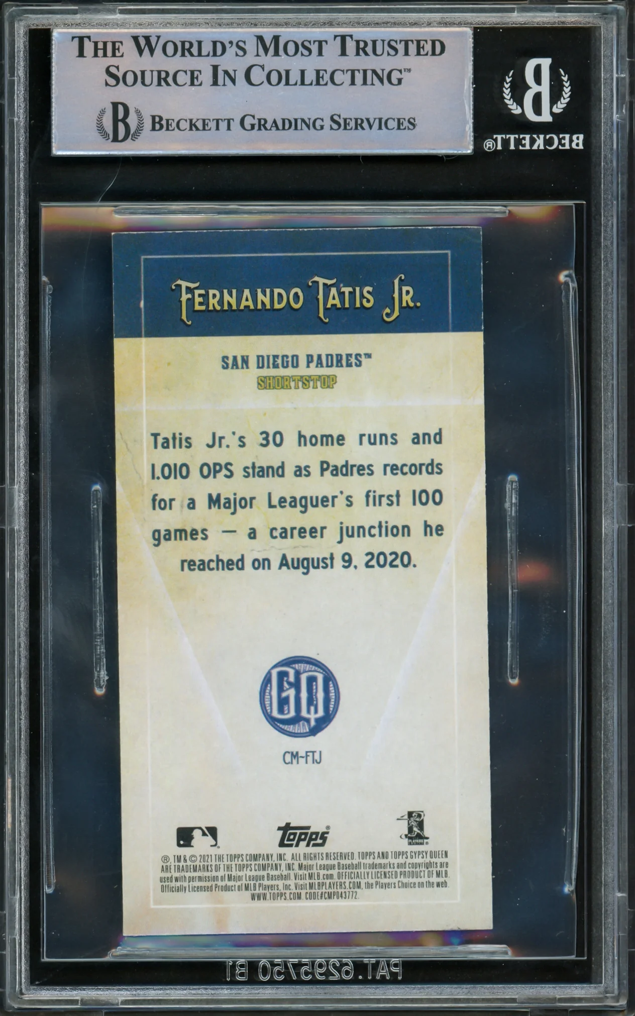 Fernando Tatis Jr. Autographed 2021 Topps Gypsy Queen Captain Mini Card #CM-FTJ San Diego Padres Beckett BAS #15782287 - Image 2