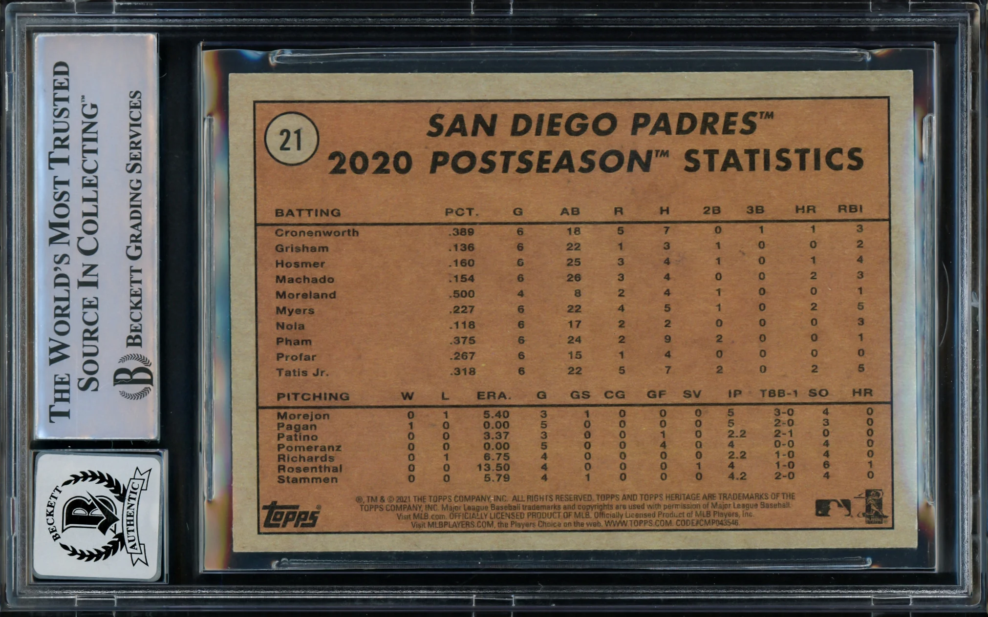 Fernando Tatis Jr. Autographed 2021 Topps Heritage Card #21 San Diego Padres Auto Grade Gem Mint 10 Beckett BAS Stock #216676 - Image 2
