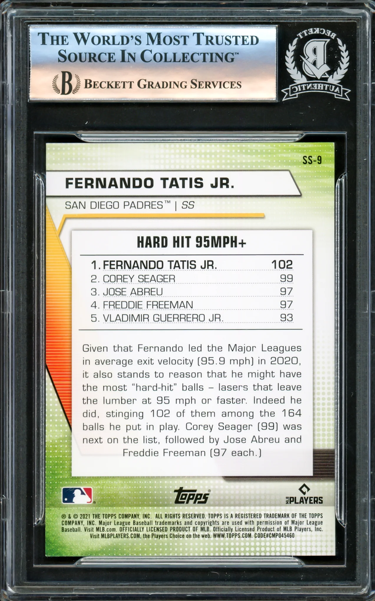 Fernando Tatis Jr. Autographed 2021 Topps Significant Statistics Card #SS-9 San Diego Padres Beckett BAS #16178239 - Image 2