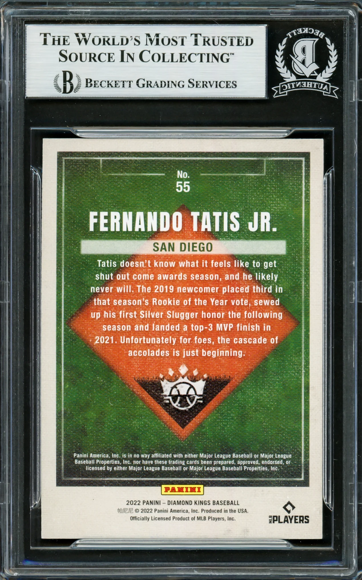 Fernando Tatis Jr. Autographed 2022 Diamond Kings Card #55 San Diego Padres Beckett BAS #16705322 - Image 2