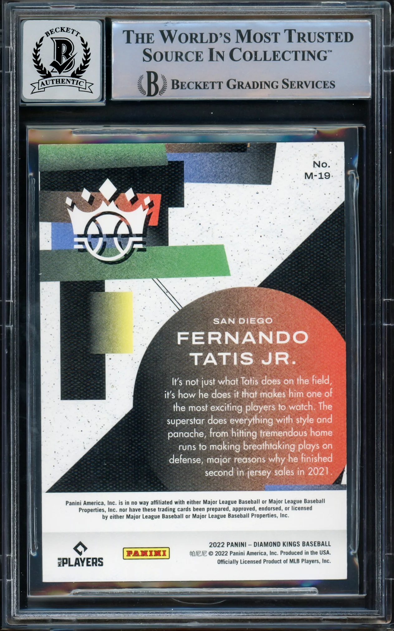 Fernando Tatis Jr. Autographed 2022 Donruss Diamond Kings Maestros Card #M-19 San Diego Padres Auto Grade Gem Mint 10 Beckett BAS #15775192 - Image 2