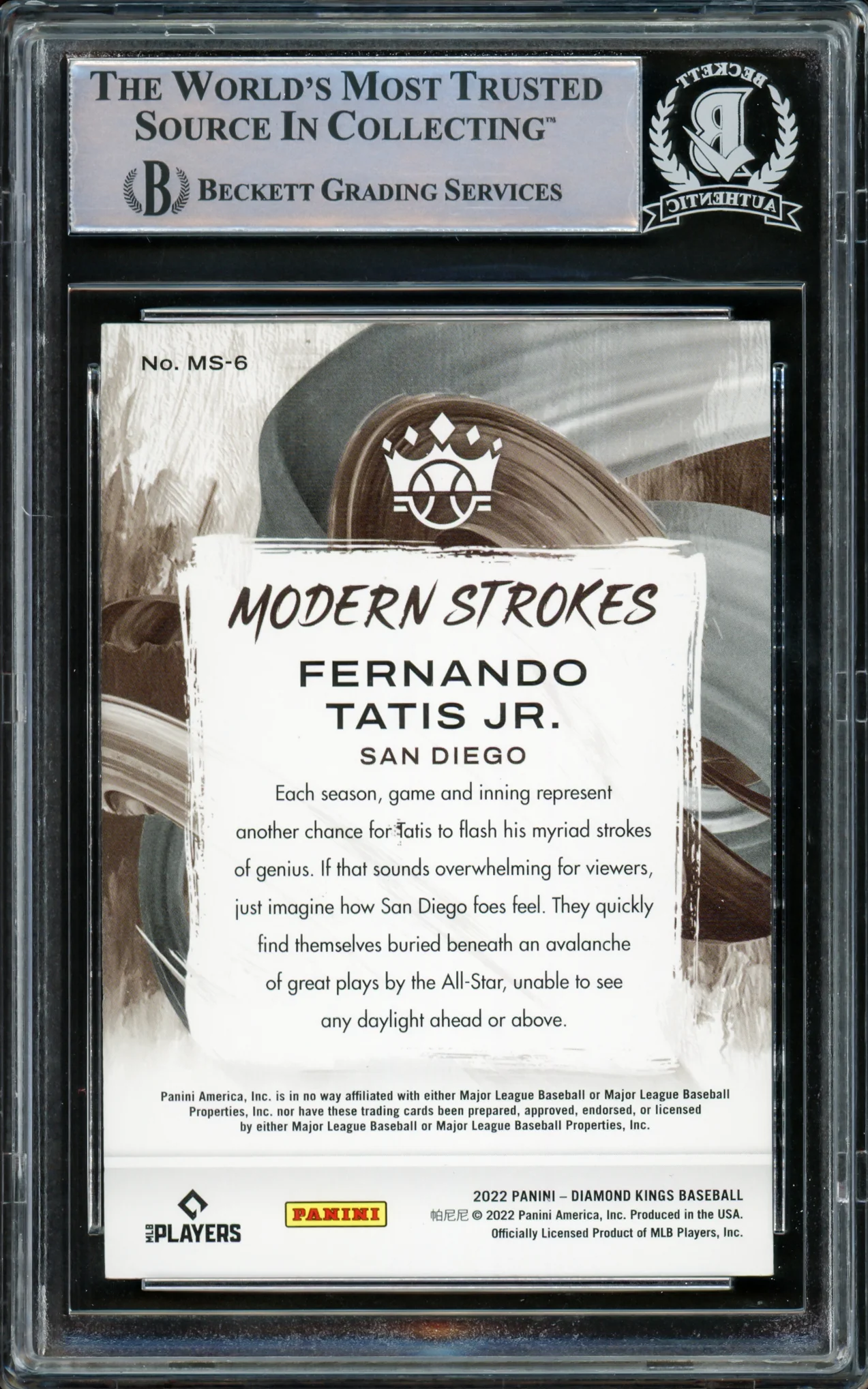 Fernando Tatis Jr. Autographed 2022 Donruss Diamond Kings Modern Strokes Card #MS-6 San Diego Padres Beckett BAS #15782404 - Image 2