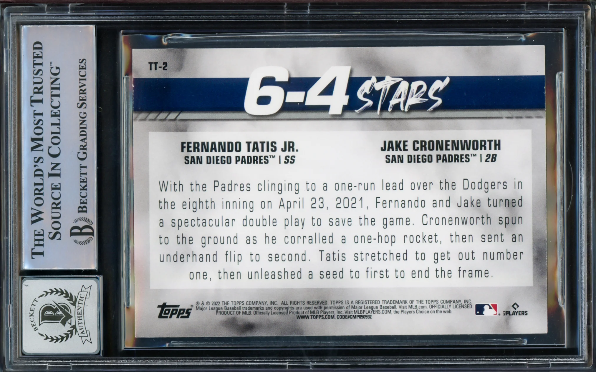 Fernando Tatis Jr. Autographed 2022 Topps 6-4 Stars Card #TT-2 San Diego Padres Auto Grade Gem Mint 10 Beckett BAS #15775425 - Image 2
