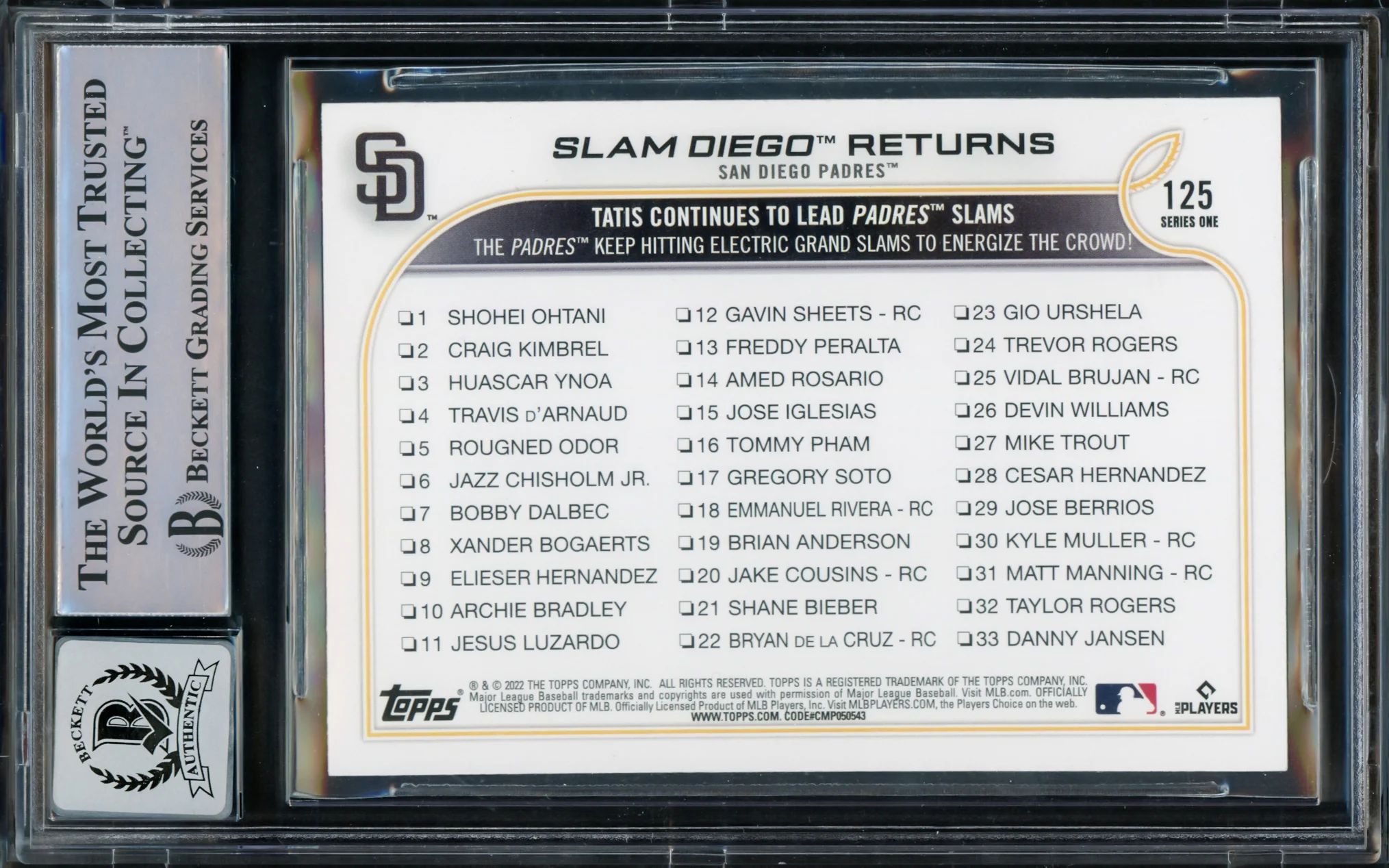 Fernando Tatis Jr. Autographed 2022 Topps Card #125 San Diego Padres Auto Grade Gem Mint 10 Beckett BAS Stock #216681 - Image 2