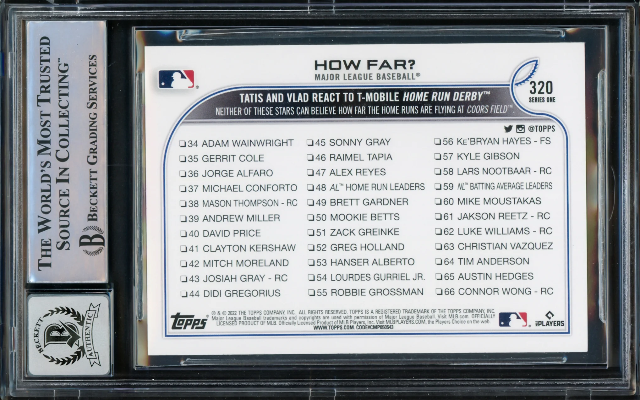 Fernando Tatis Jr. Autographed 2022 Topps Card #320 San Diego Padres Auto Grade Gem Mint 10 Beckett BAS Stock #216683 - Image 2