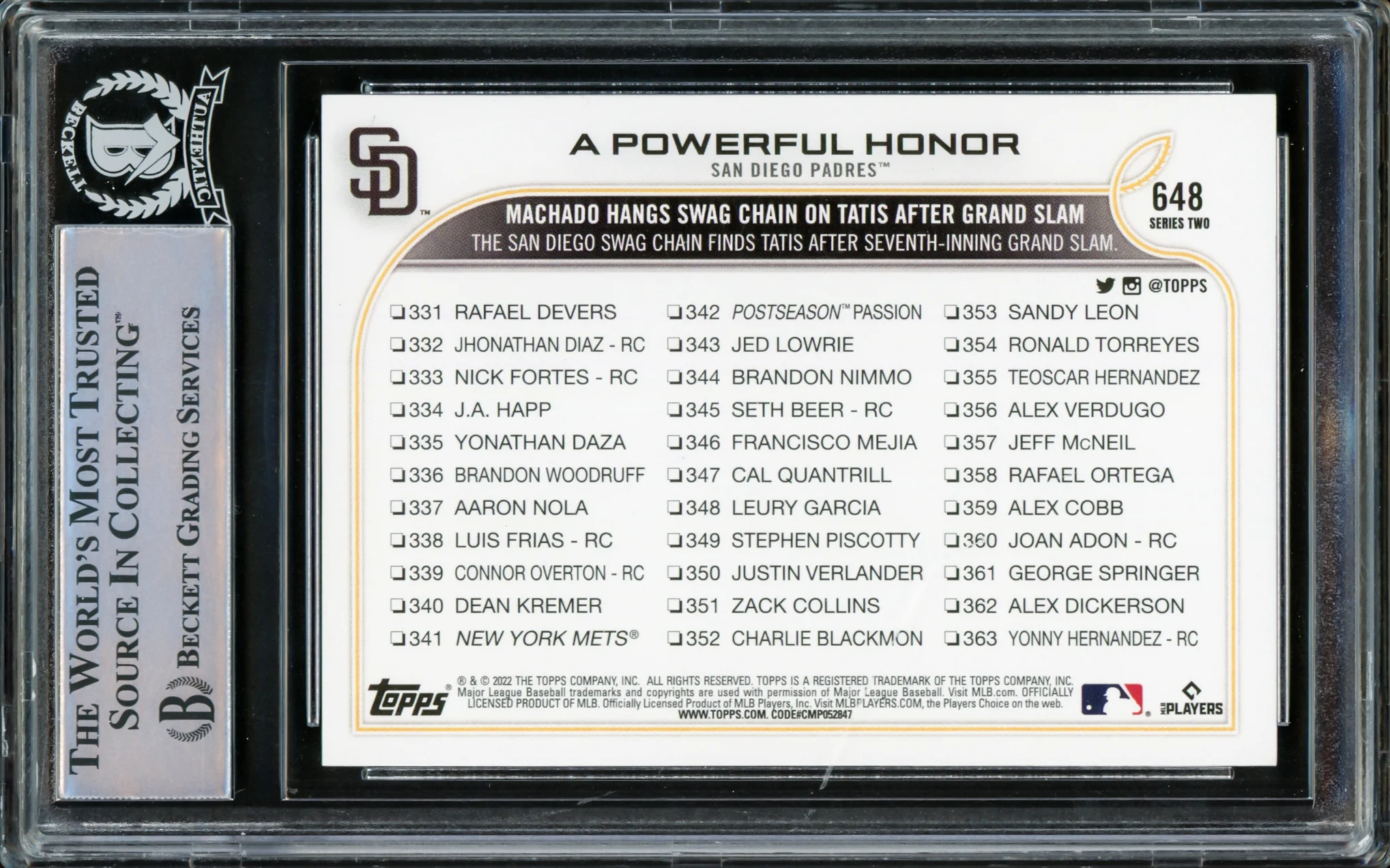 Fernando Tatis Jr. Autographed 2022 Topps Card #648 San Diego Padres Beckett BAS #15782418 - Image 2