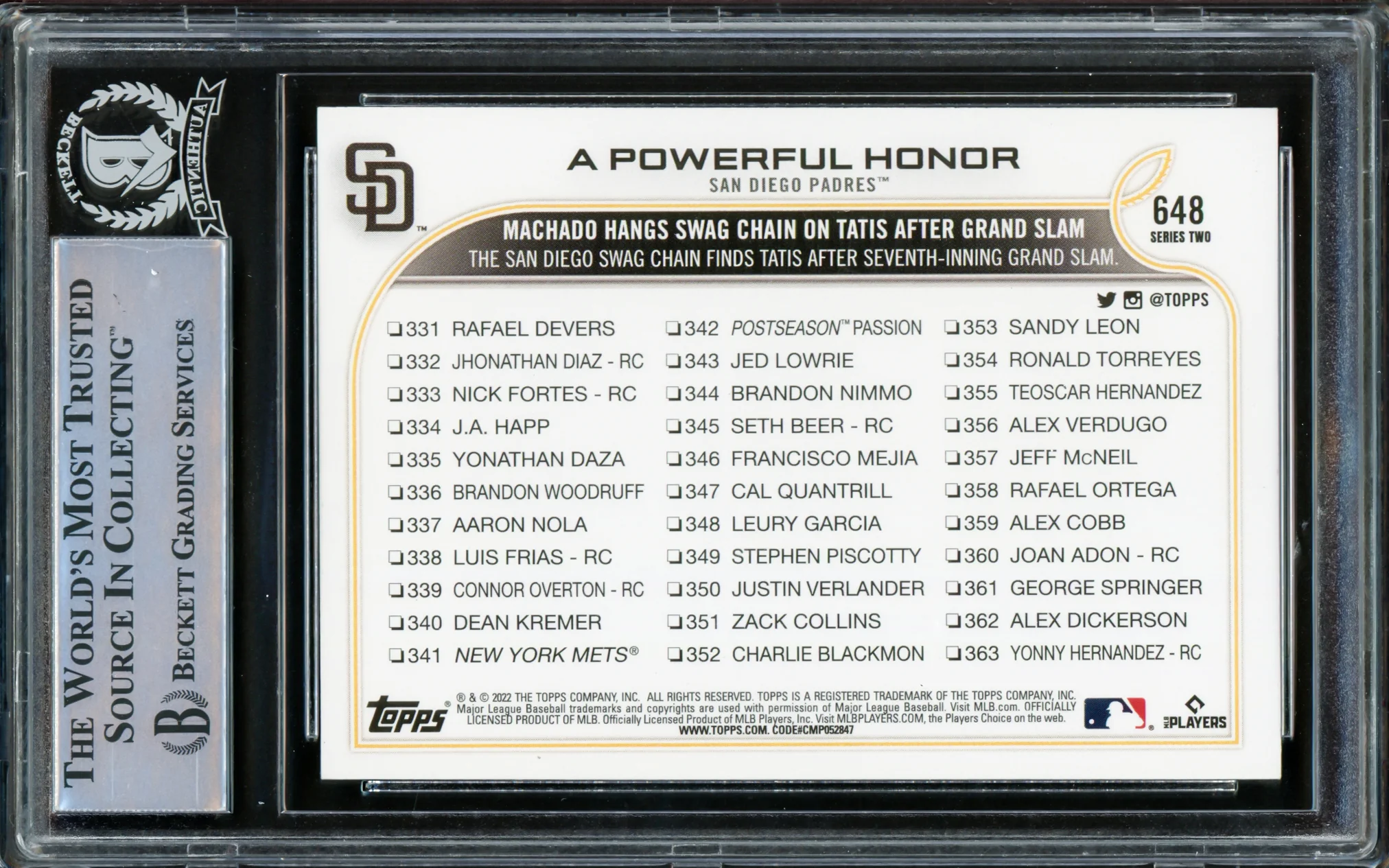 Fernando Tatis Jr. Autographed 2022 Topps Card #648 San Diego Padres Beckett BAS #15782419 - Image 2