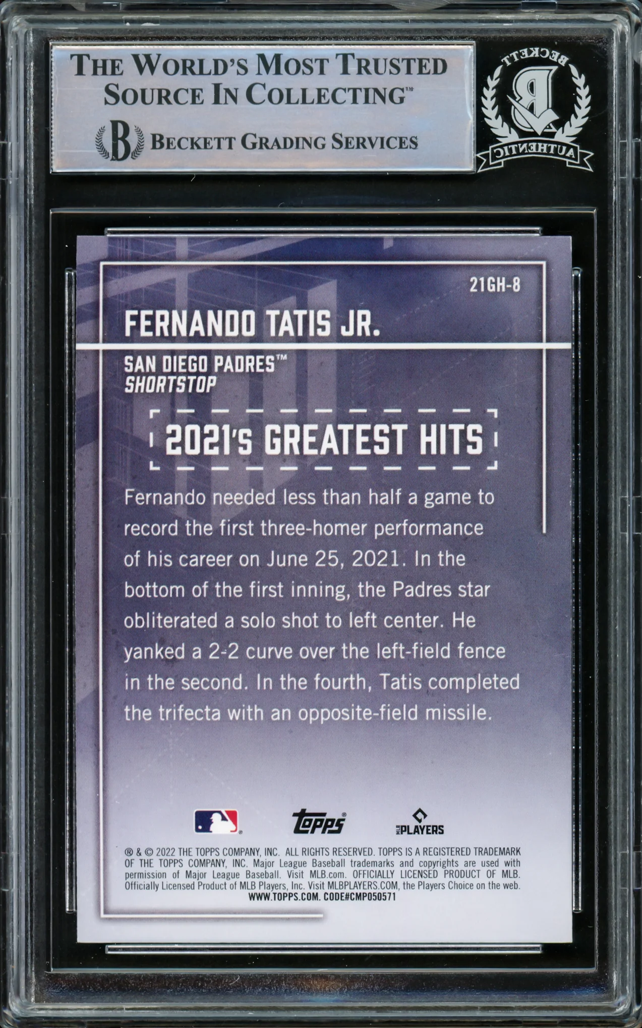 Fernando Tatis Jr. Autographed 2022 Topps Greatest Hits Card #21GH-8 San Diego Padres Beckett BAS #15782574 - Image 2