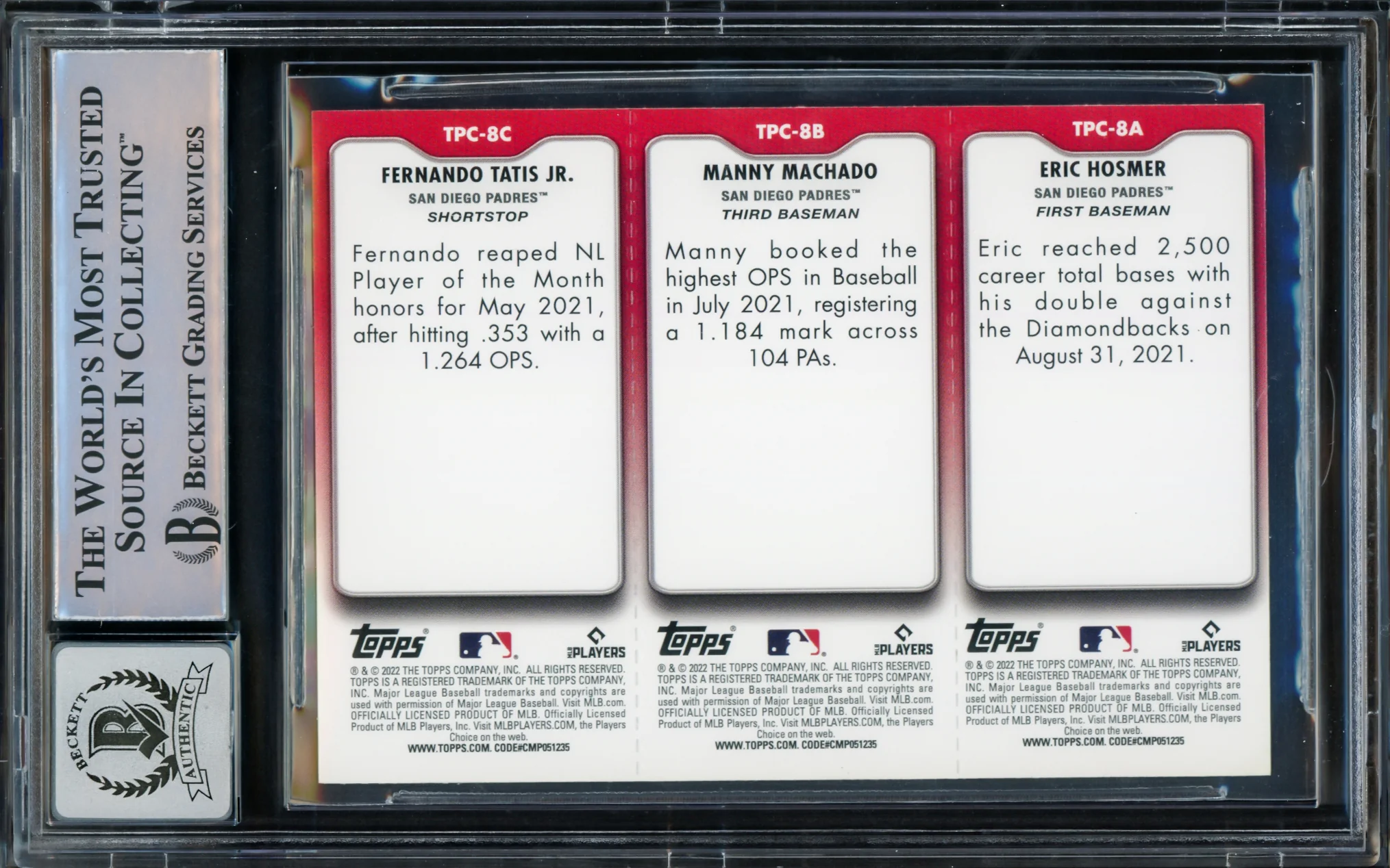 Fernando Tatis Jr. Autographed 2022 Topps Opening Day Triple Play Card #TPC-8C San Diego Padres Auto Grade Gem Mint 10 Beckett BAS #15775272 - Image 2