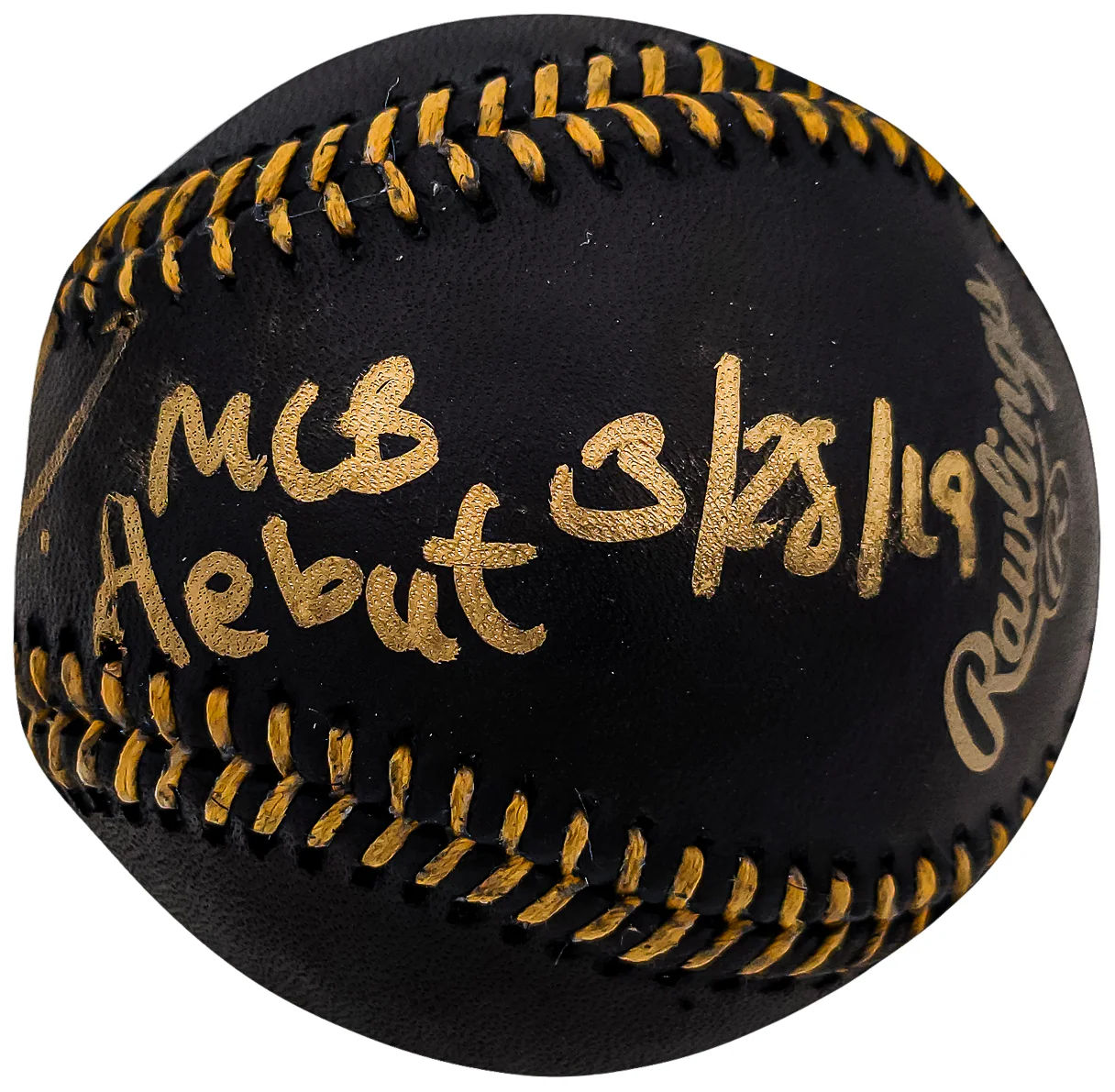 Fernando Tatis Jr. Autographed Official Black MLB Baseball San Diego Padres In Gold "MLB Debut 3/28/2019" JSA Stock #202007 - Image 4