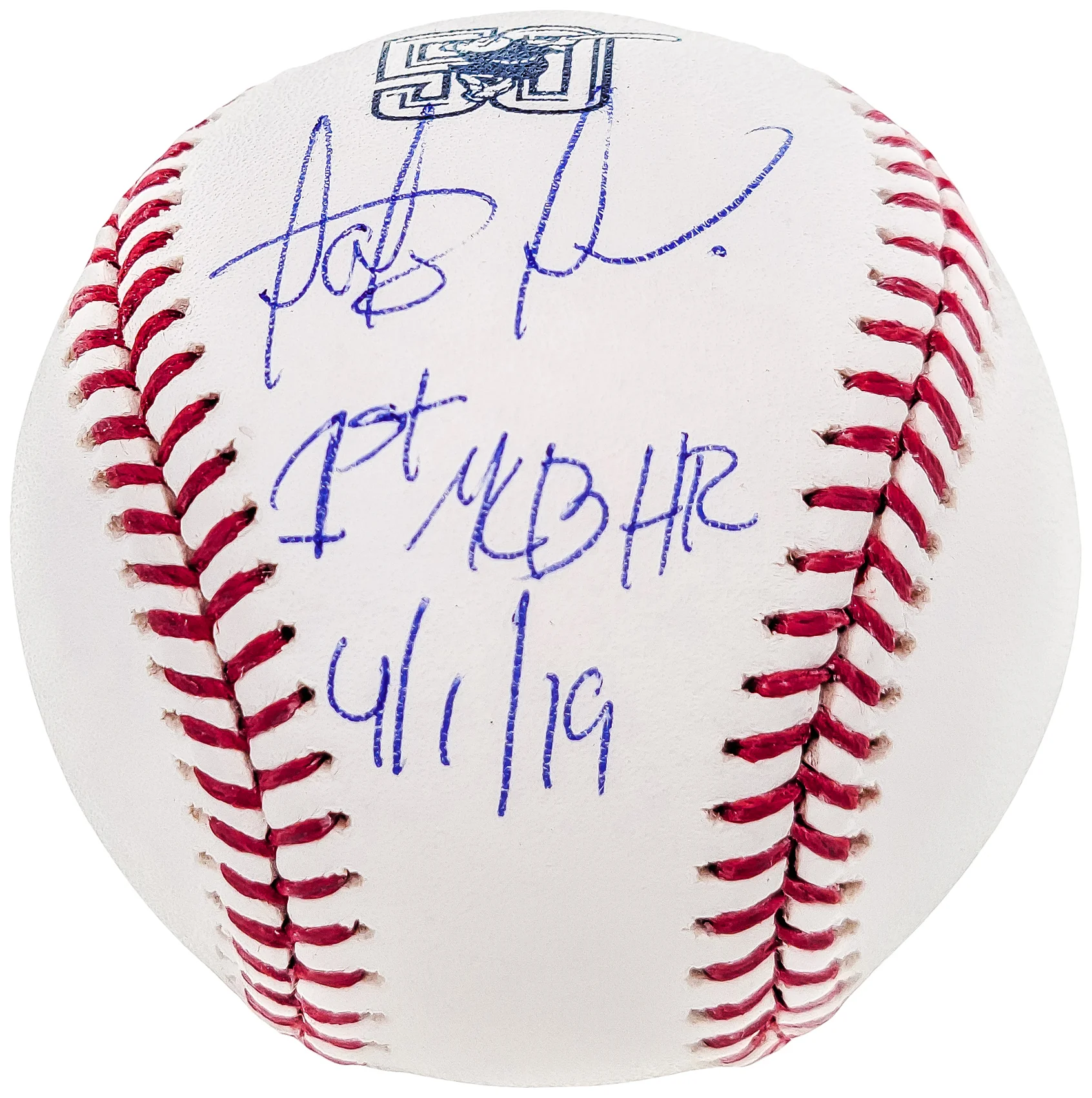 Fernando Tatis Jr. Autographed Official MLB 50th Anniversary Logo Baseball San Diego Padres "1st MLB HR 4/1/19" JSA #SD53983 - Image 2