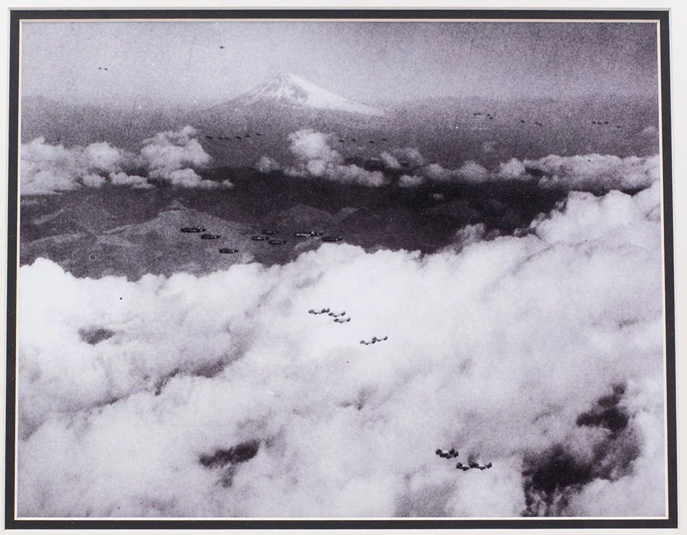 Fifty Two Carrier-Based Planes Pass Mt. Fujiyama Framed Navy 11x14 WWII Photo - Image 2