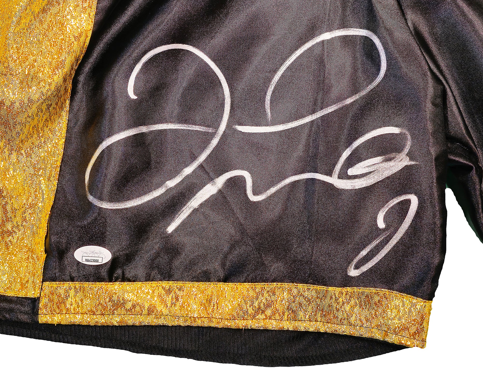 Floyd Mayweather Jr Autographed Black & Gold Boxing Trunks JSA Stock #228781 - Image 2