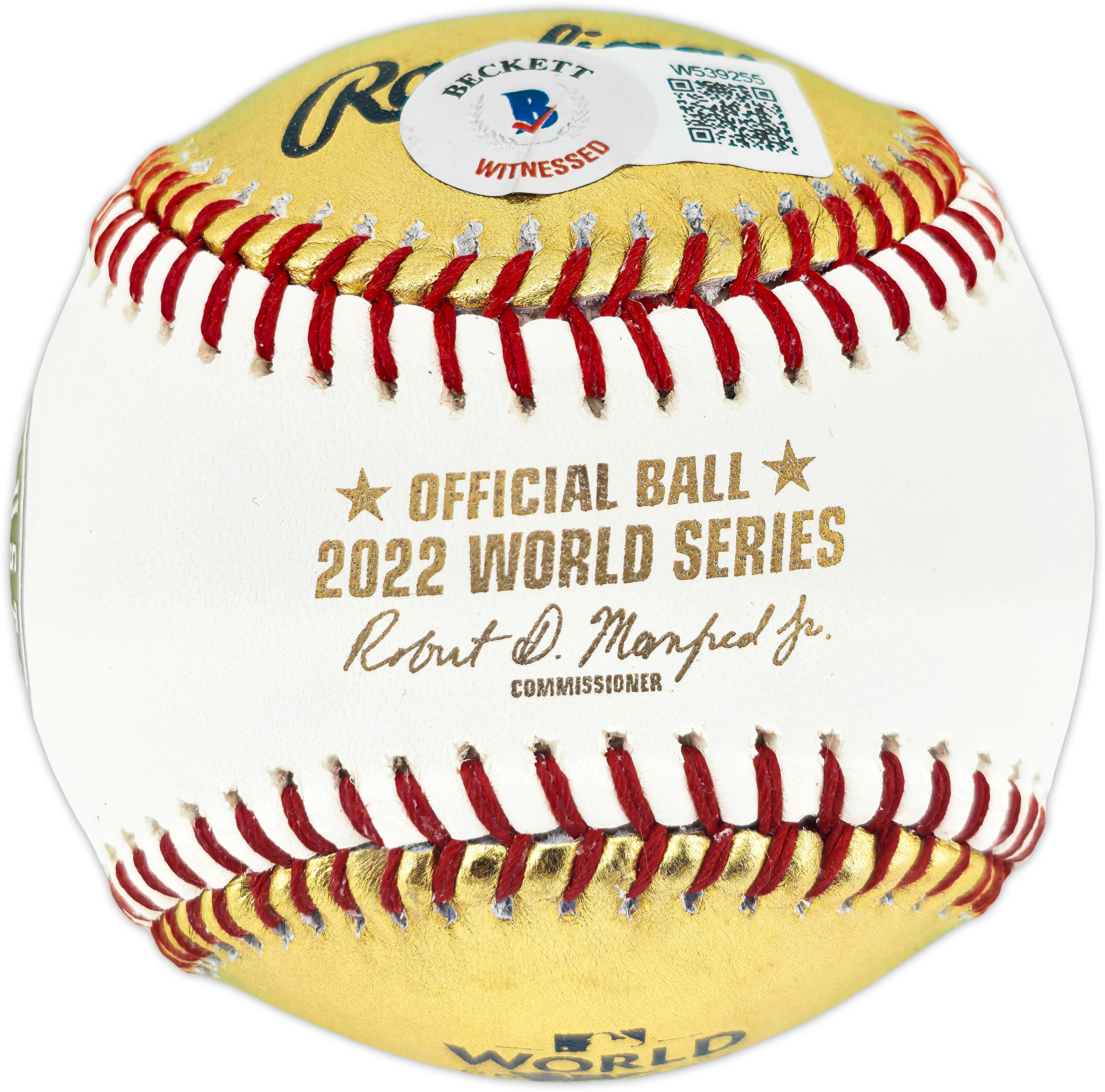 Framber Valdez Autographed Official Gold 2022 World Series Logo Baseball Houston Astros Beckett BAS Witness #W539255 - Image 2