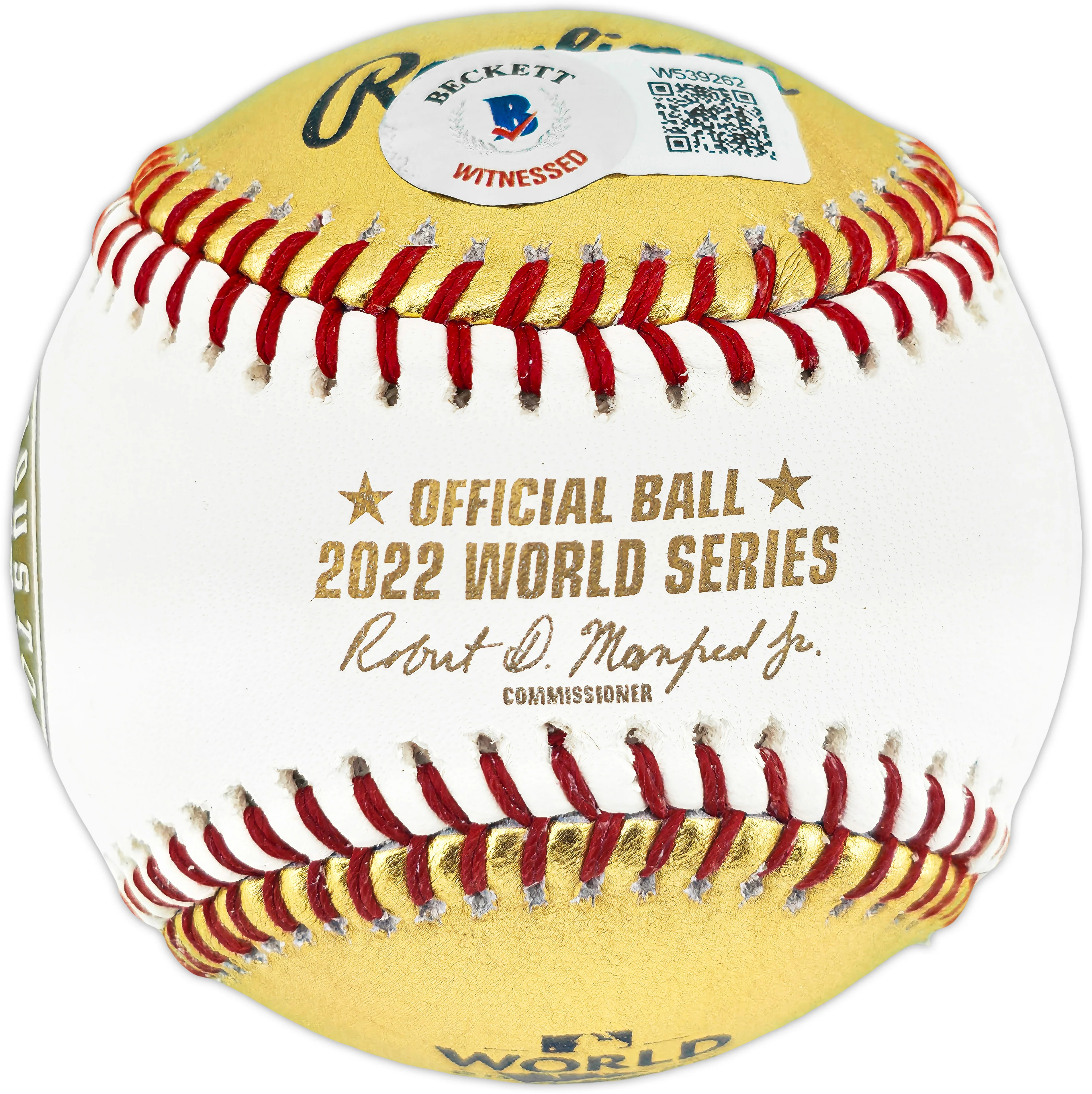 Framber Valdez Autographed Official Gold 2022 World Series Logo Baseball Houston Astros Beckett BAS Witness #W539262 - Image 2