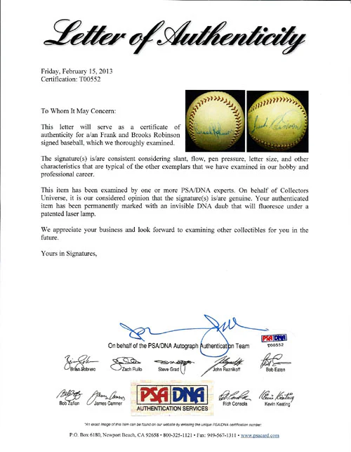 Frank Robinson & Brooks Robinson Autographed Official AL Cronin Baseball Baltimore Orioles PSA/DNA #T00552 - Image 5