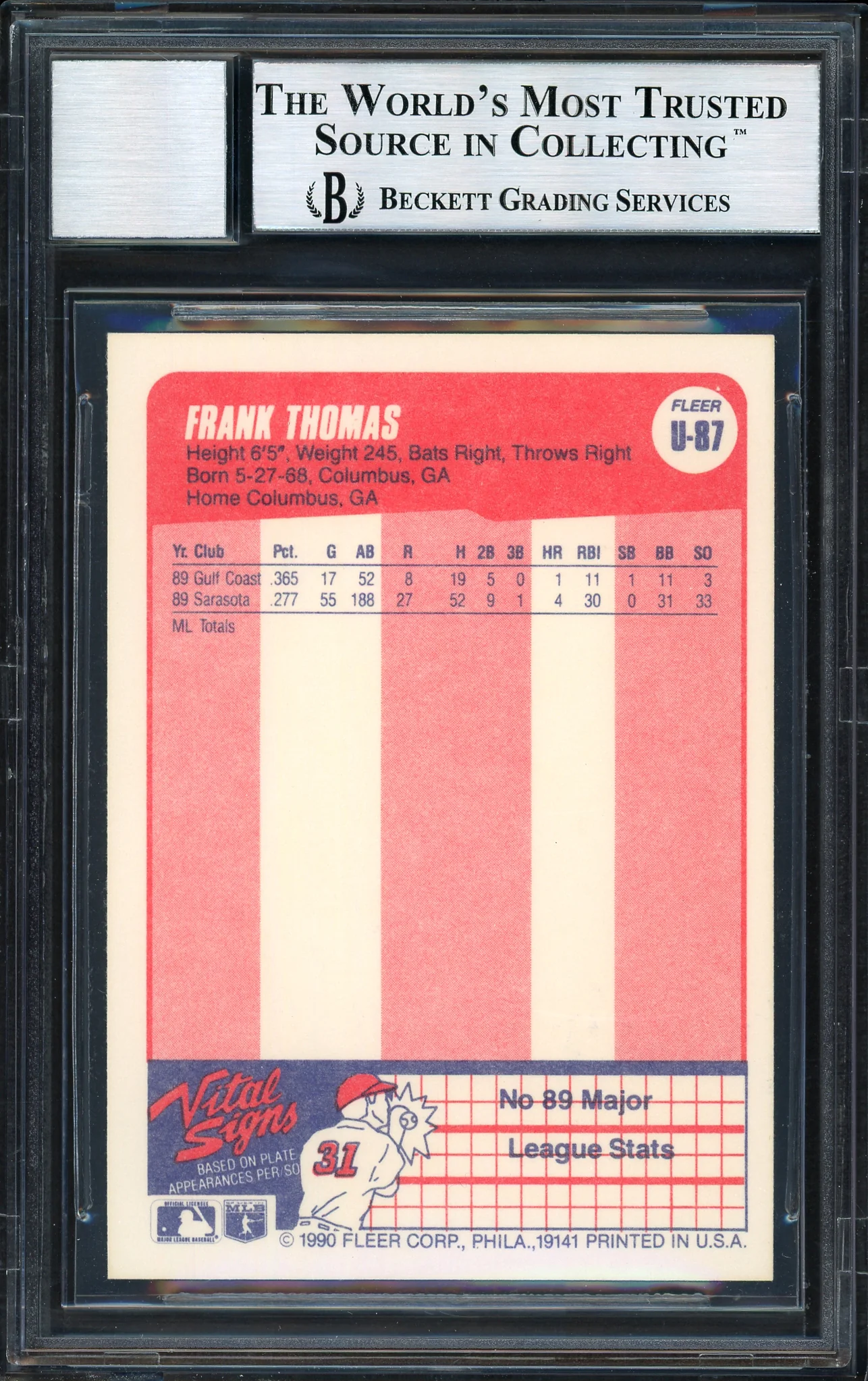 Frank Thomas Autographed 1990 Fleer Update Rookie Card #U-87 Chicago White Sox Auto Grade 10 Beckett BAS Stock #185190 - Image 2