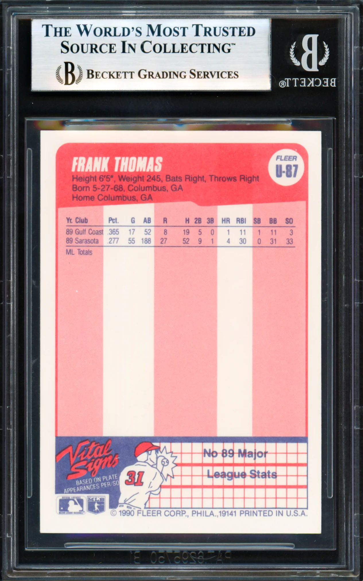 Frank Thomas Autographed 1990 Fleer Update Rookie Card #U-87 Chicago White Sox Beckett BAS #18280607 - Image 2