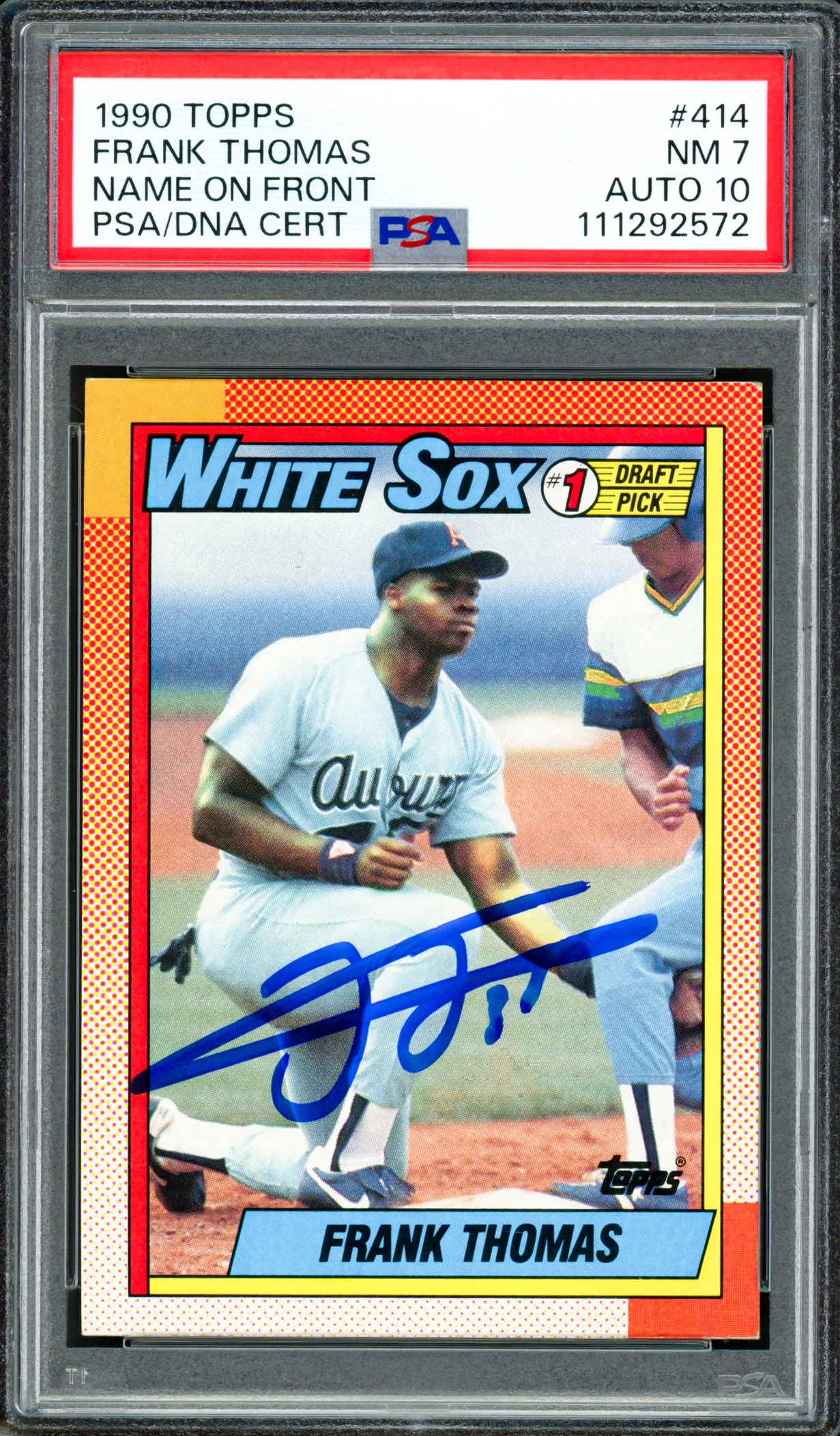 Frank Thomas Autographed 1990 Topps Rookie Card #414 Chicago White Sox PSA 7 Auto Grade Gem Mint 10 PSA/DNA Stock #250511