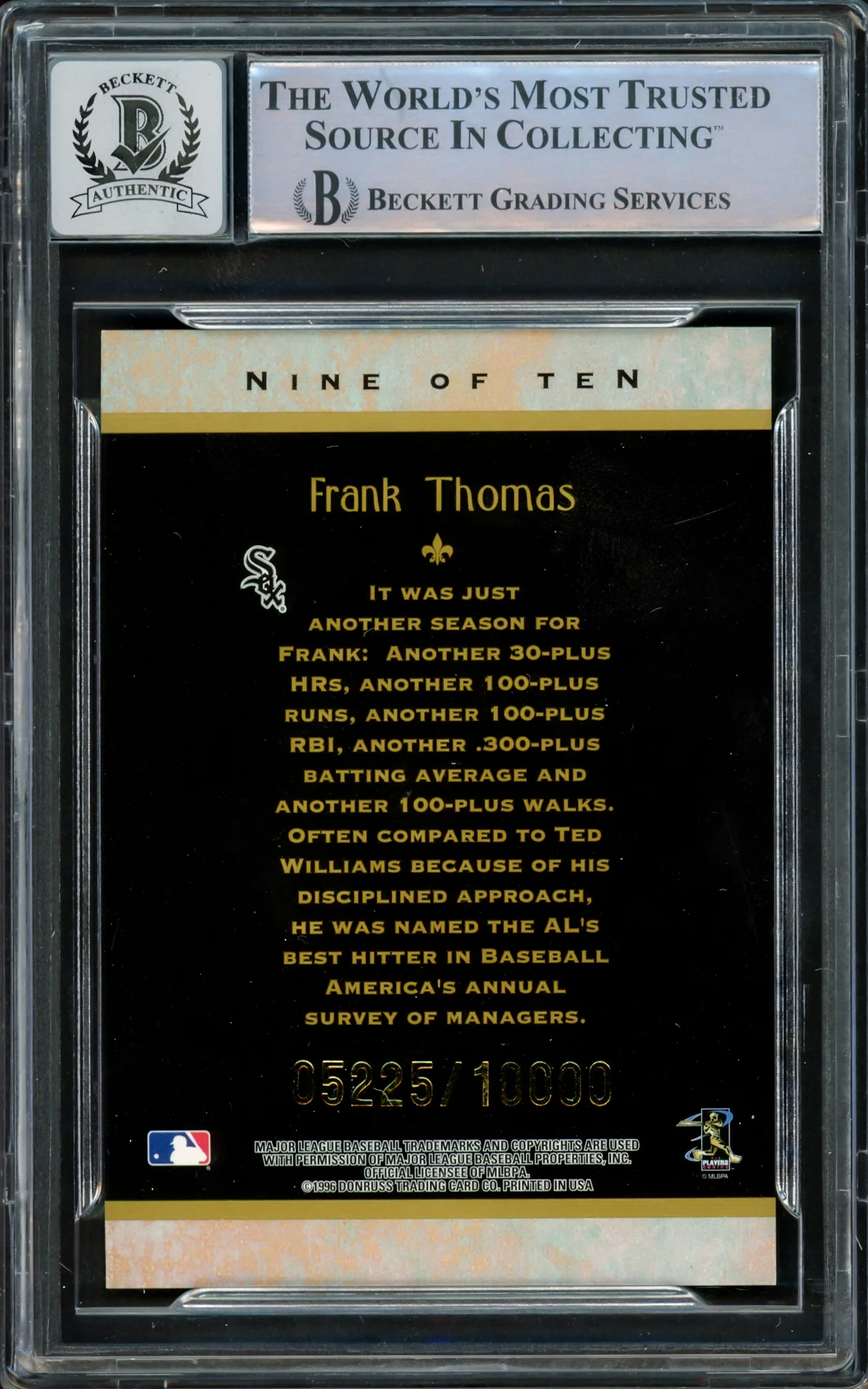 Frank Thomas Autographed 1997 Donruss Diamond Kings Card #9 Chicago White Sox Auto Grade Gem Mint 10 Beckett BAS #15860963 - Image 2