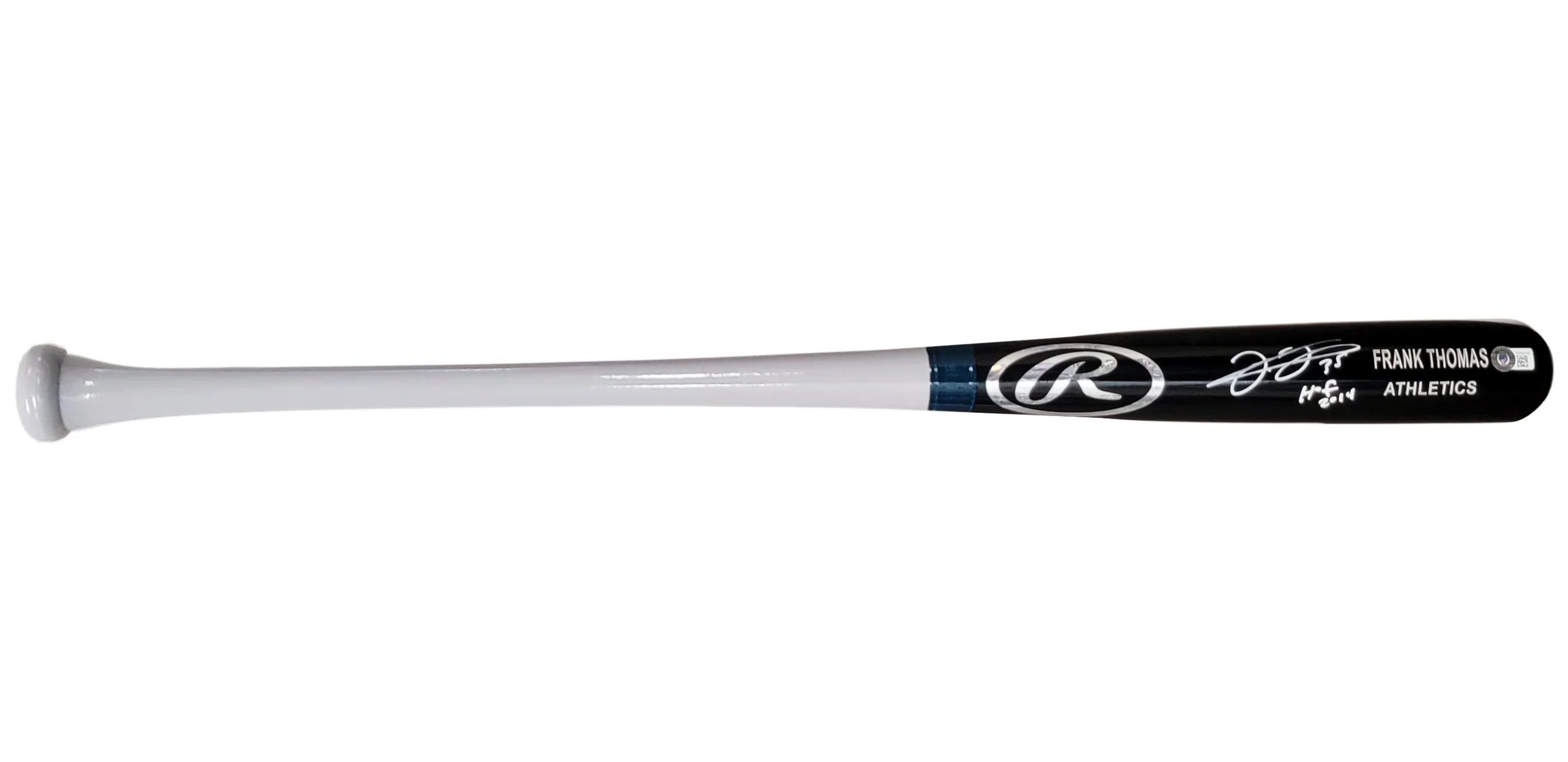 Frank Thomas Autographed Black Rawlings Game Model Bat Oakland A's Engraving "HOF 2014" Beckett BAS Witness Stock #208243 - Image 2