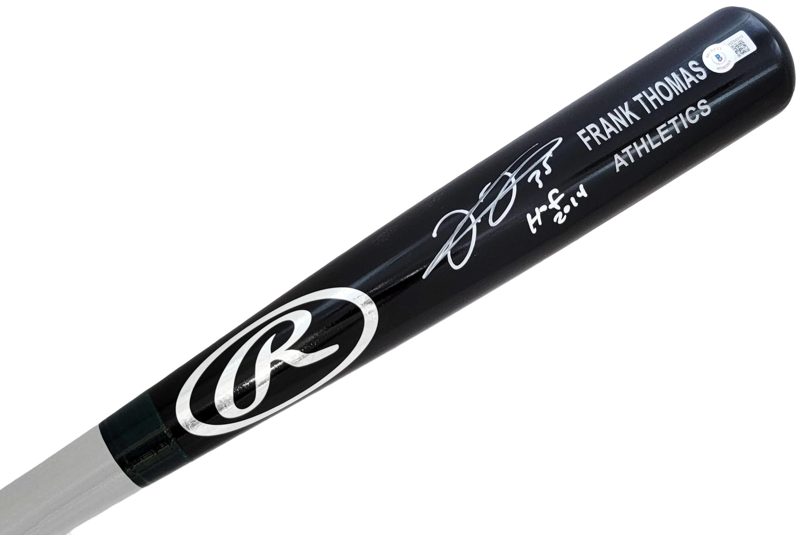 Frank Thomas Autographed Black Rawlings Game Model Bat Oakland A's Engraving "HOF 2014" Beckett BAS Witness Stock #208243 - Image 3