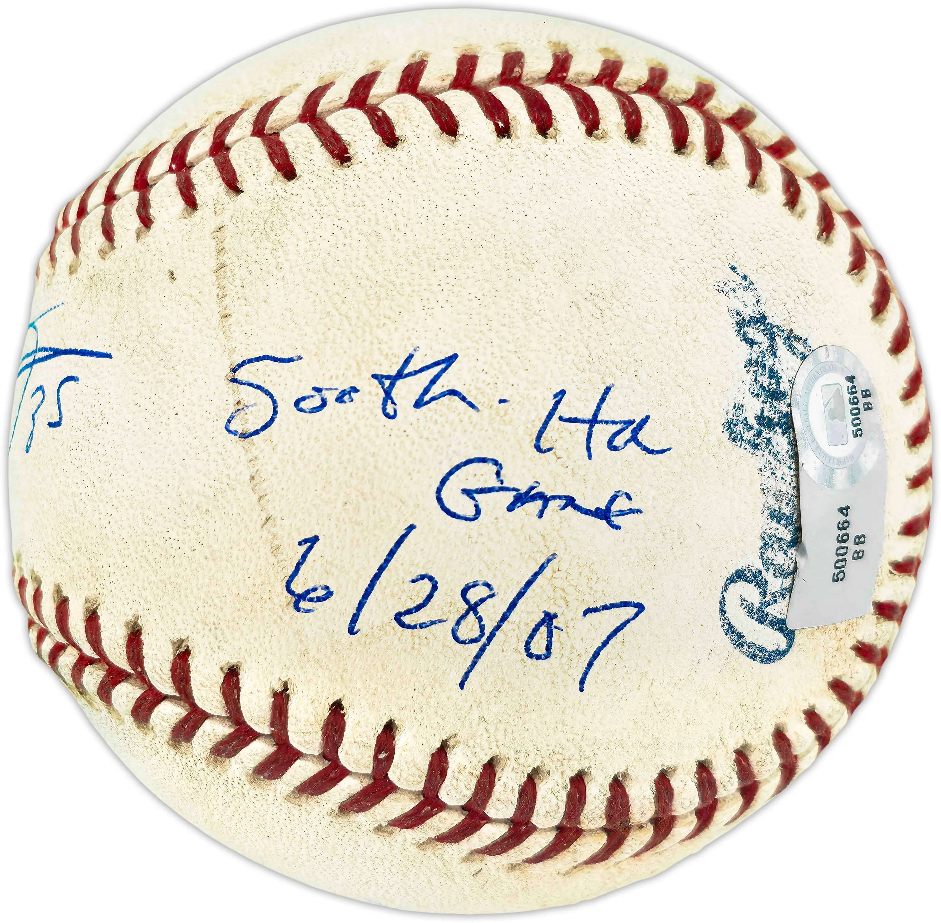 Frank Thomas Autographed Official Game Used 500th Home Run Game Baseball Toronto Blue Jays "500th HR Game 6/28/07" Beckett BAS QR #BU86775 - Image 2