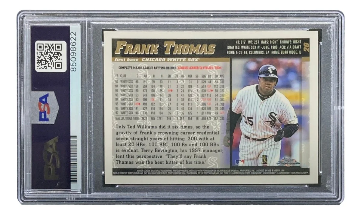 Frank Thomas Signed 1998 Topps #20 Chicago White Sox Trading Card PSA/DNA - Image 2