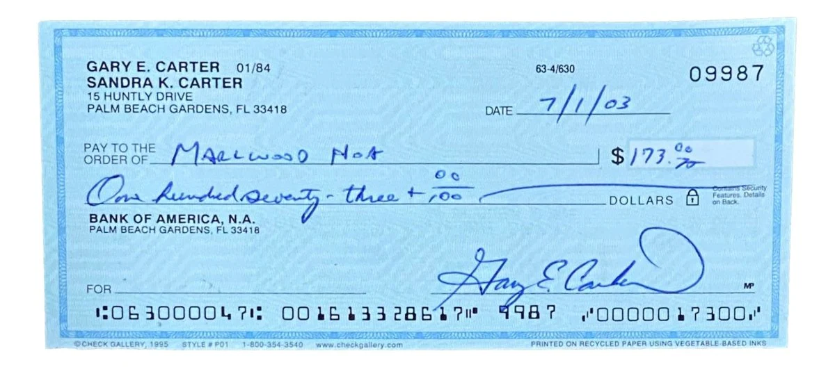 Gary Carter Montreal Expos Signed Bank Check #9987 BAS - Image 5