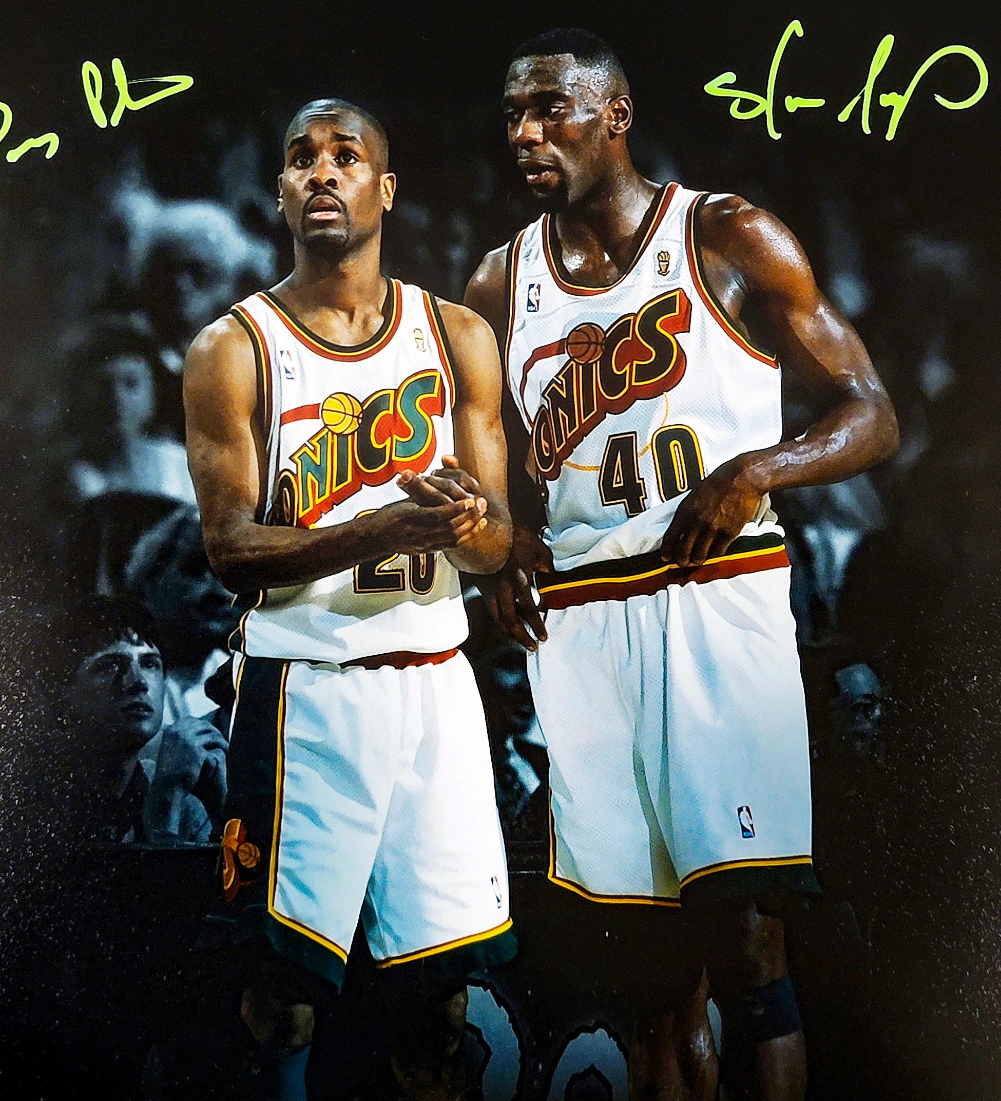 Gary Payton & Shawn Kemp Autographed 16x20 Photo Seattle Supersonics Beckett BAS QR Stock #203418 - Image 5
