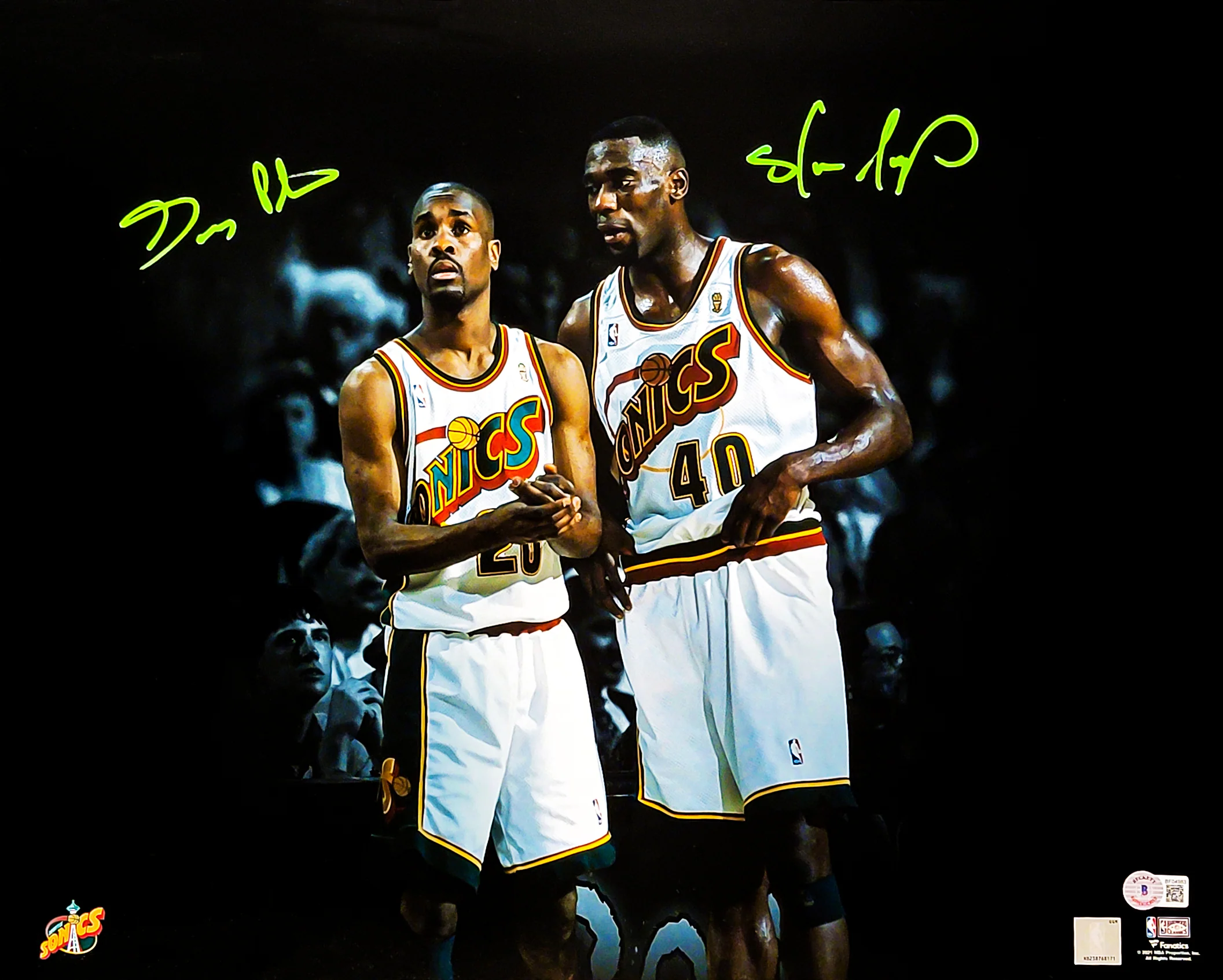 Gary Payton & Shawn Kemp Autographed Framed 16x20 Photo Seattle Supersonics Beckett BAS QR Stock #256674 - Image 2