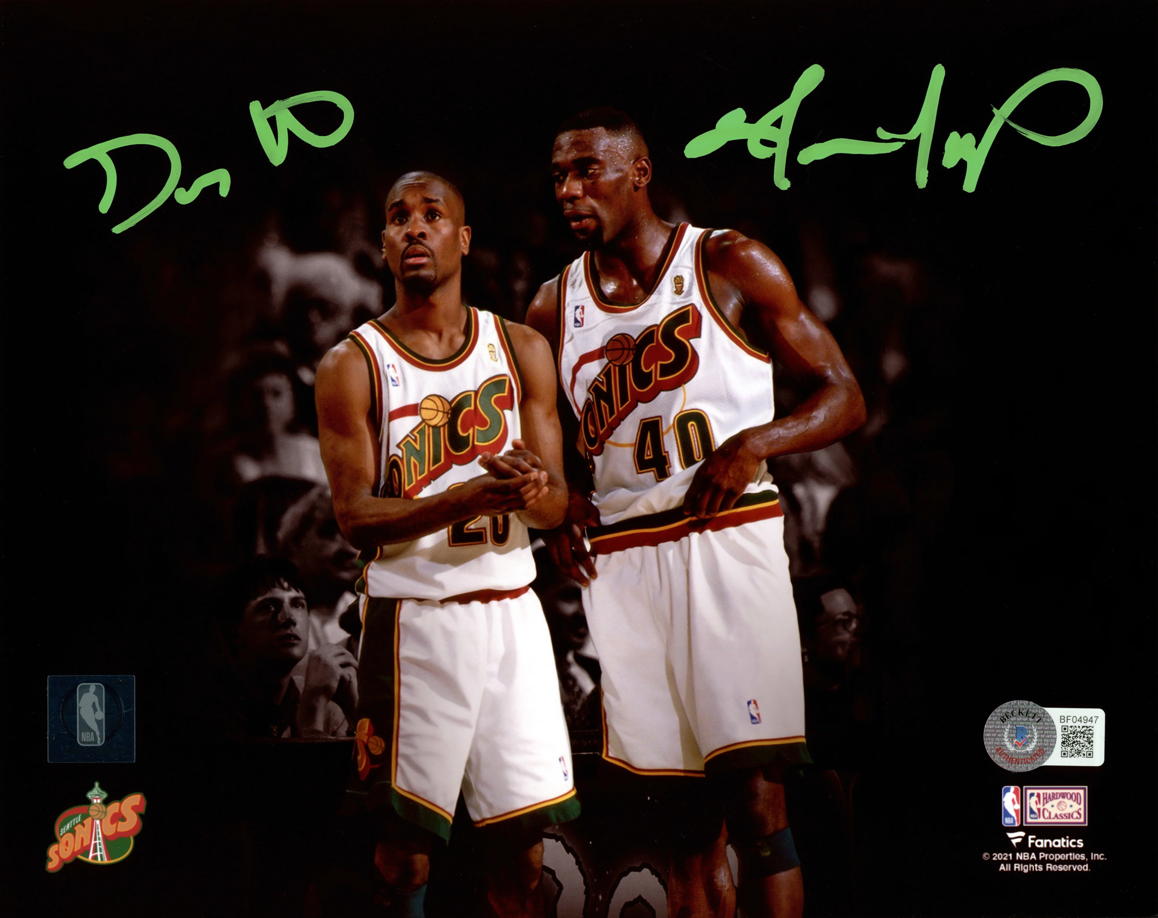 Gary Payton & Shawn Kemp Autographed Framed 8x10 Photo Seattle Supersonics Spotlight Beckett BAS QR Stock #254272 - Image 2