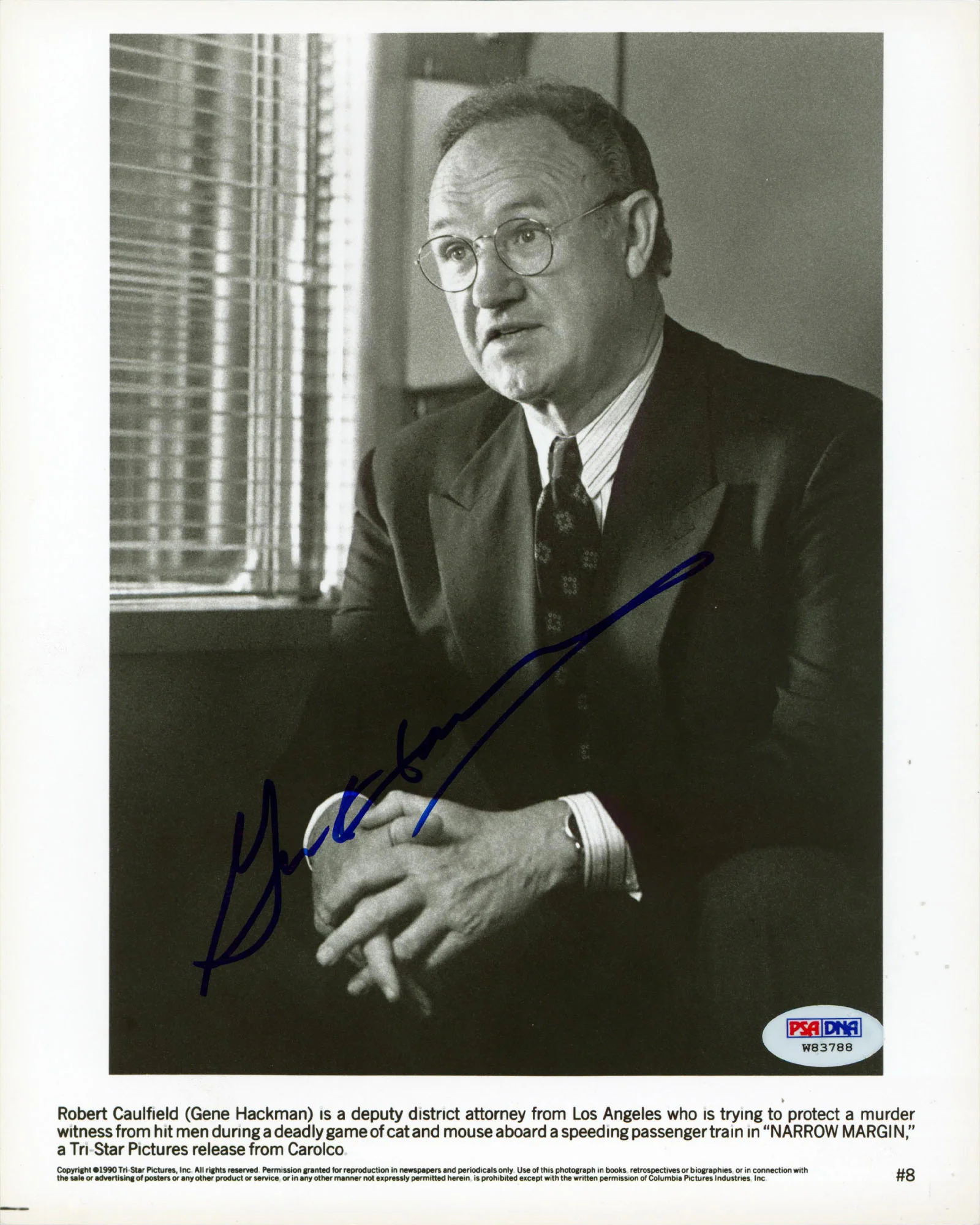 Gene Hackman Narrow Margin Authentic Signed 8x10 Vertical Photo PSA/DNA #W83788 - Image 2