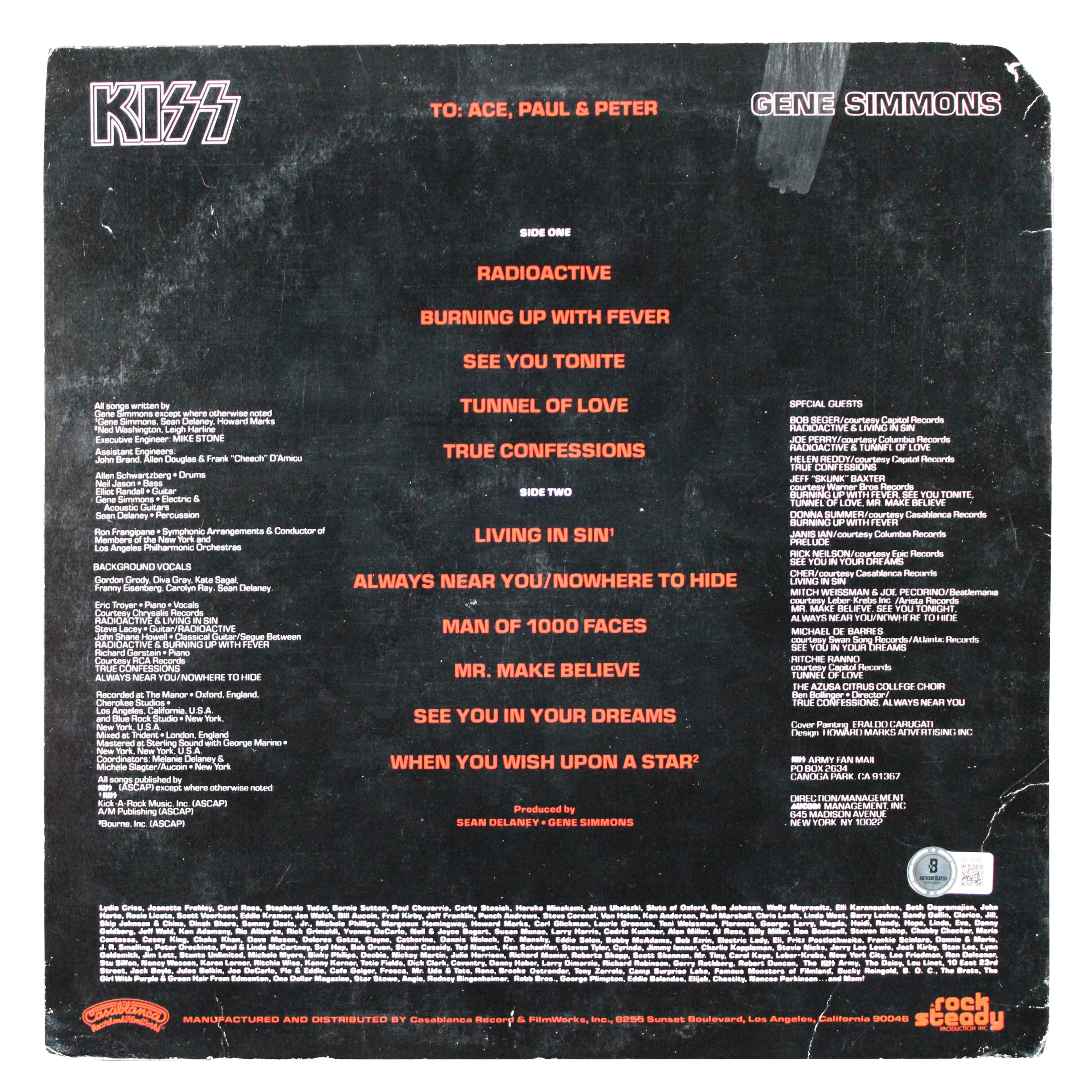 Gene Simmons Authentic Signed KISS Solo 1978 Album Cover W/ Vinyl BAS #BS78249 - Image 5