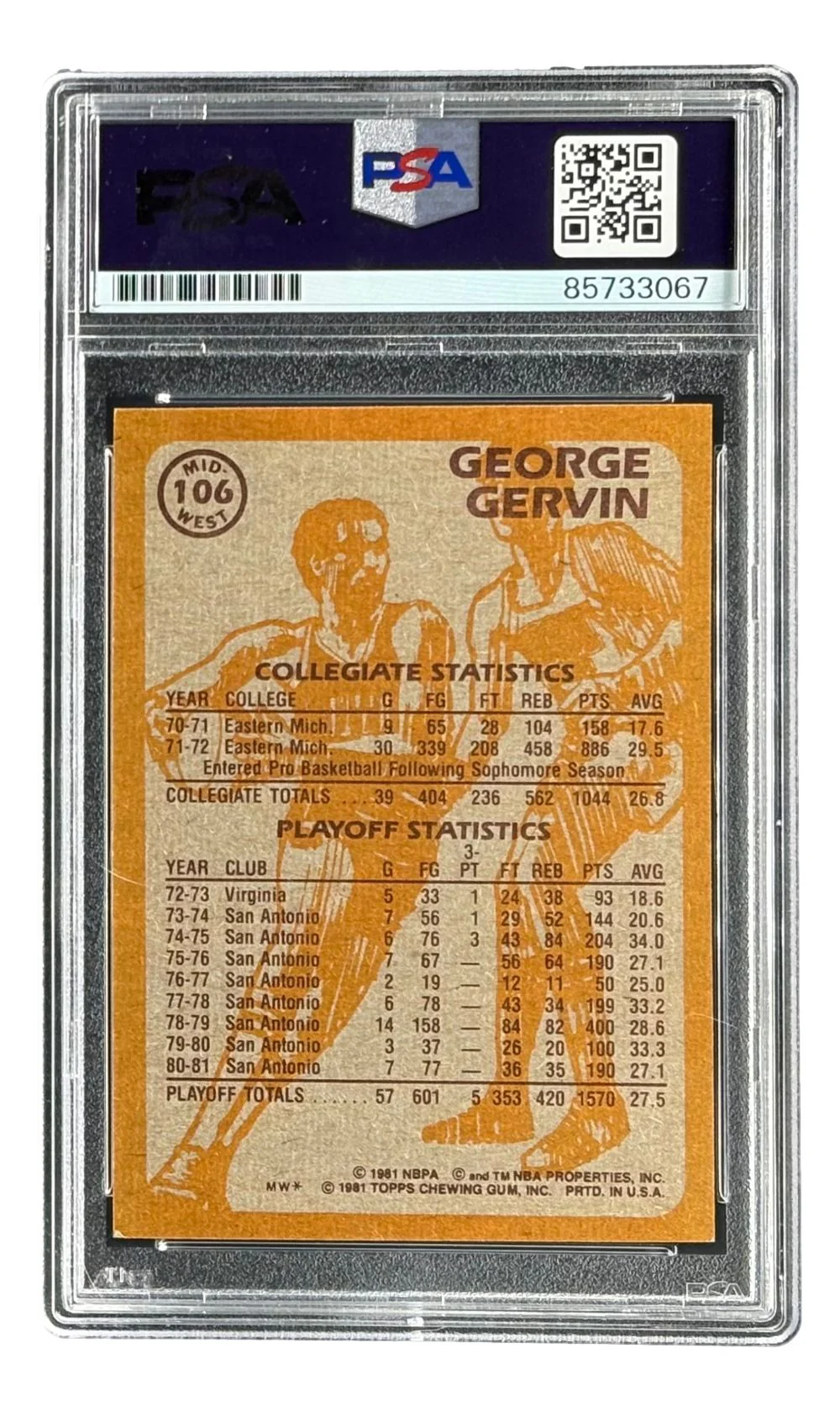 George Gervin Signed 1981 Topps #106 Spurs Trading Card PSA/DNA - Image 2