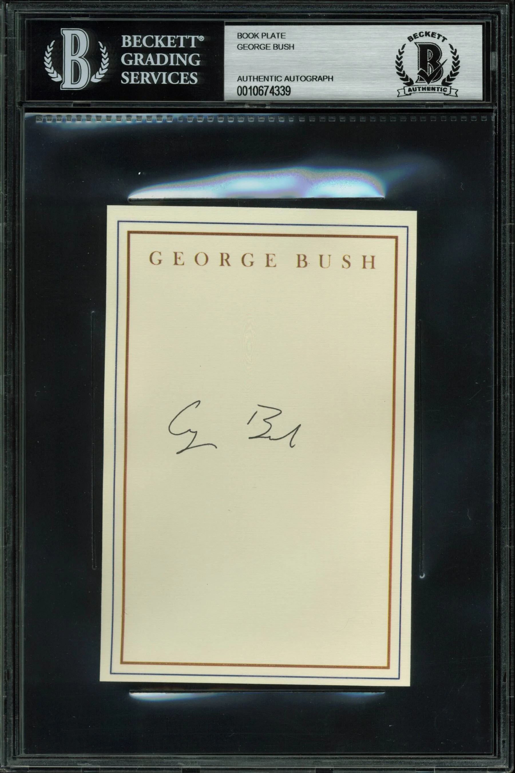 George H.W. Bush Authentic Signed 3.6x5.5 Book Plate Autographed BAS Slabbed - Image 2