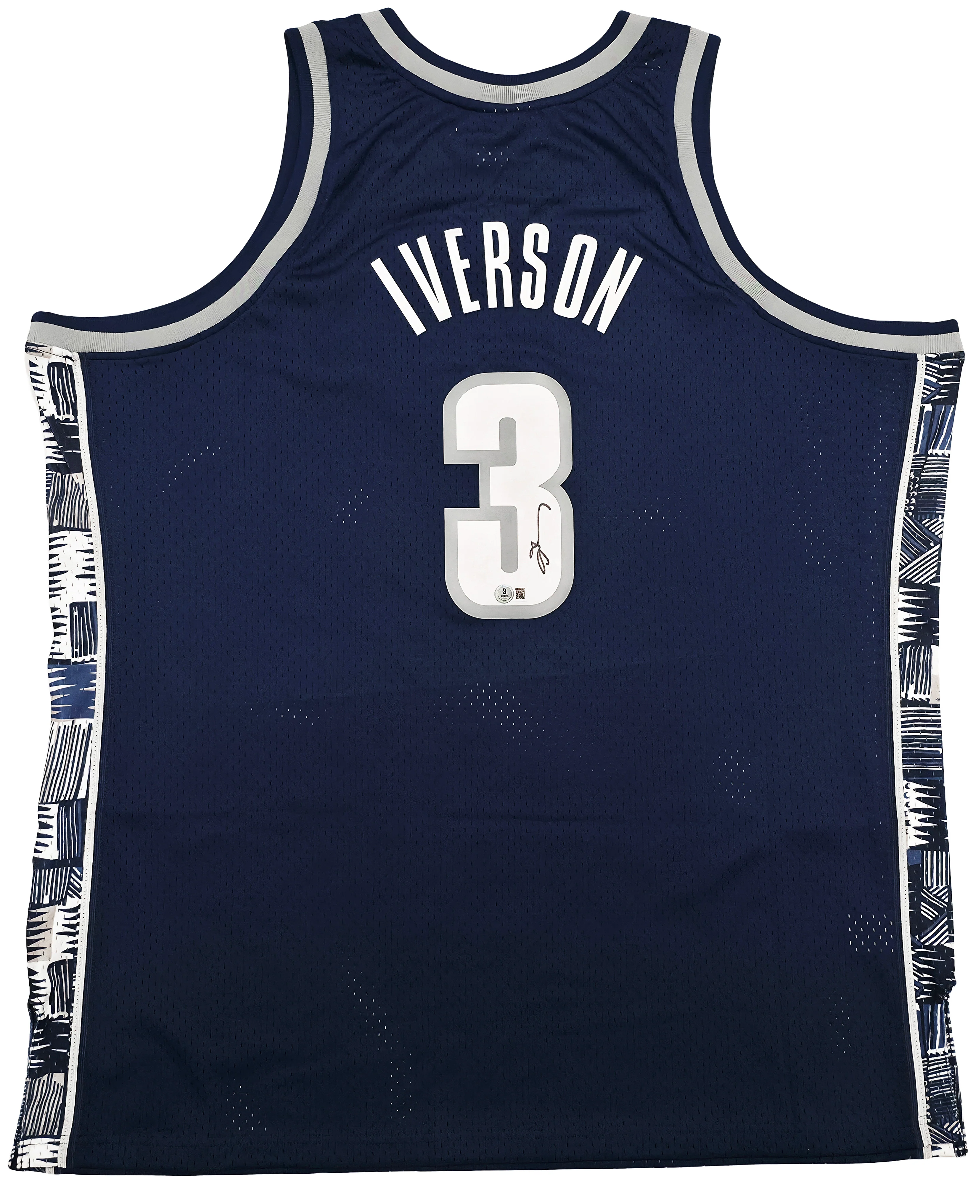 Georgetown Hoyas Allen Iverson Autographed Blue Authentic Mitchell & Ness 1995-96 College Vault Jersey Size 2XLT Beckett BAS Witness Stock #253630 - Image 2
