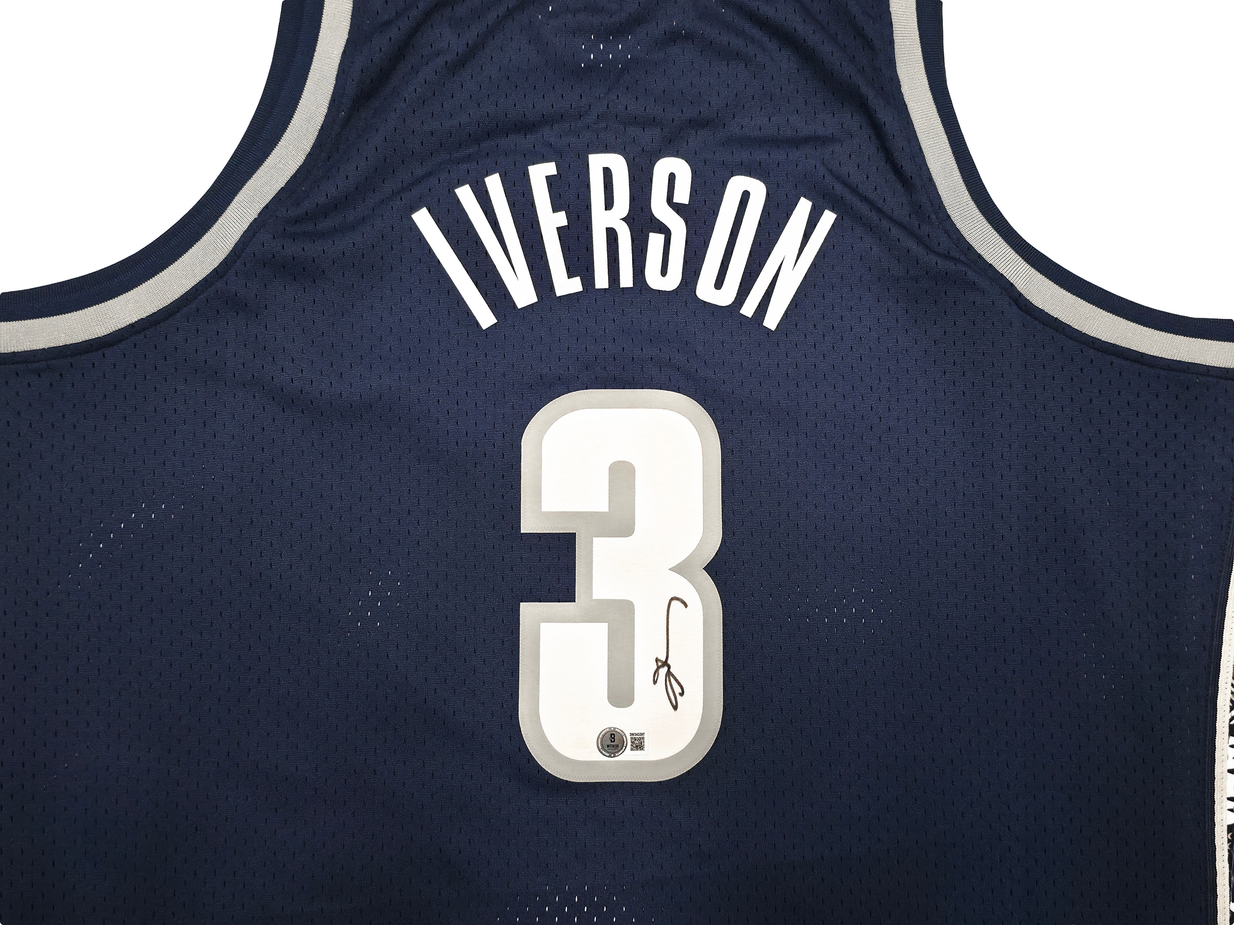 Georgetown Hoyas Allen Iverson Autographed Blue Authentic Mitchell & Ness 1995-96 College Vault Jersey Size 2XLT Beckett BAS Witness Stock #253630 - Image 3