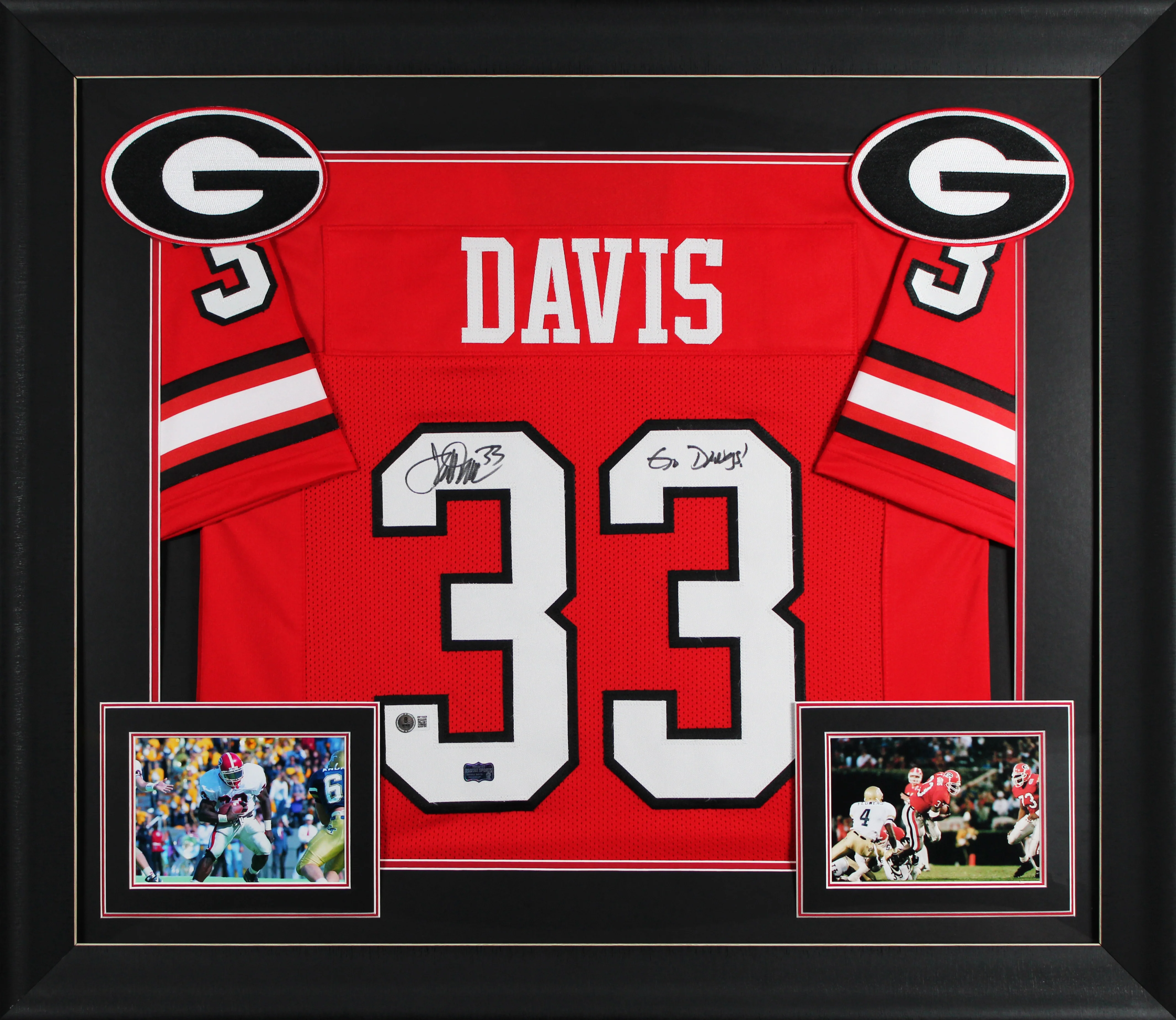 Georgia Terrell Davis "Go Dawgs" Signed Red Pro Style Framed Jersey BAS Witness - Image 2
