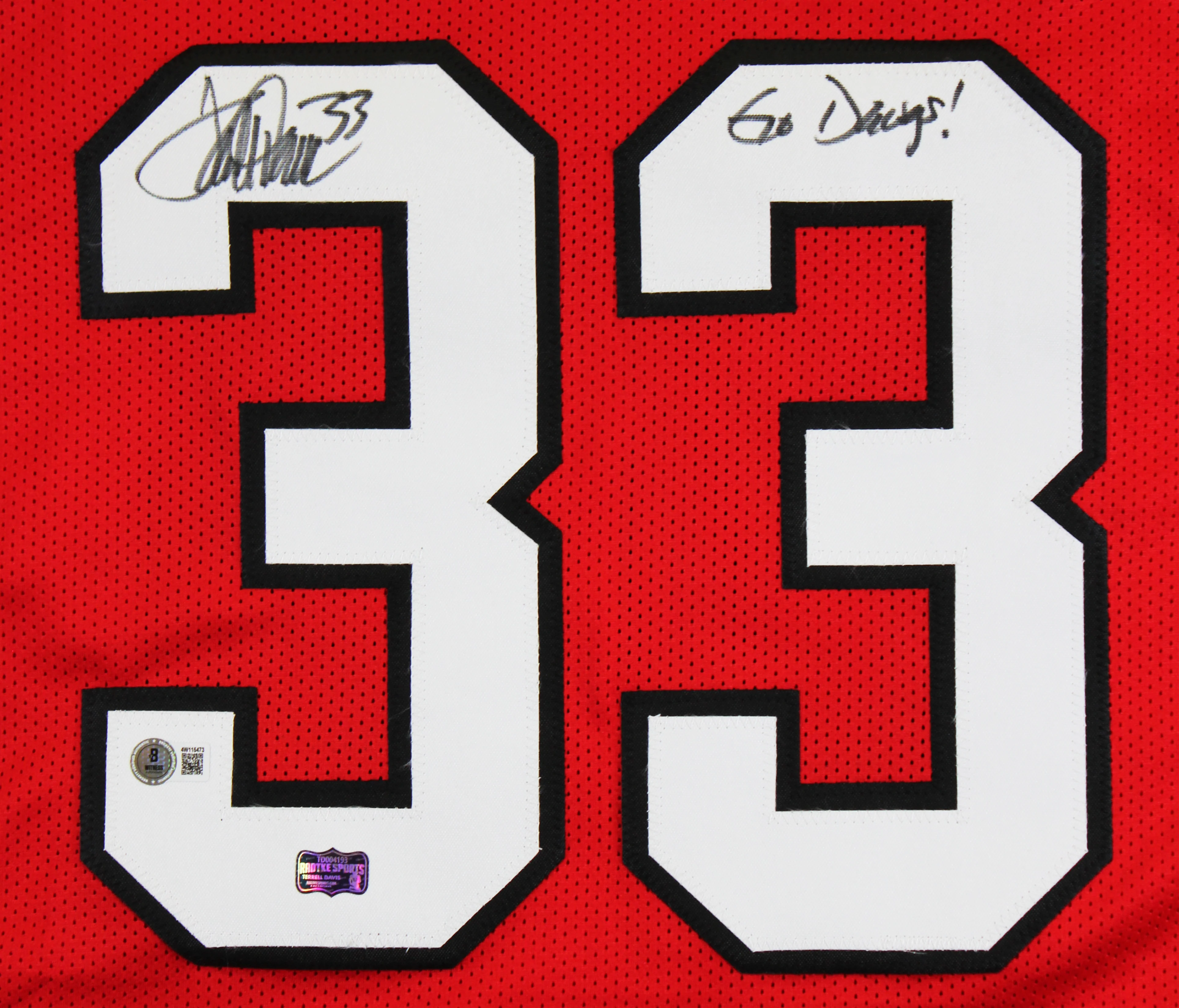 Georgia Terrell Davis "Go Dawgs" Signed Red Pro Style Framed Jersey BAS Witness - Image 3