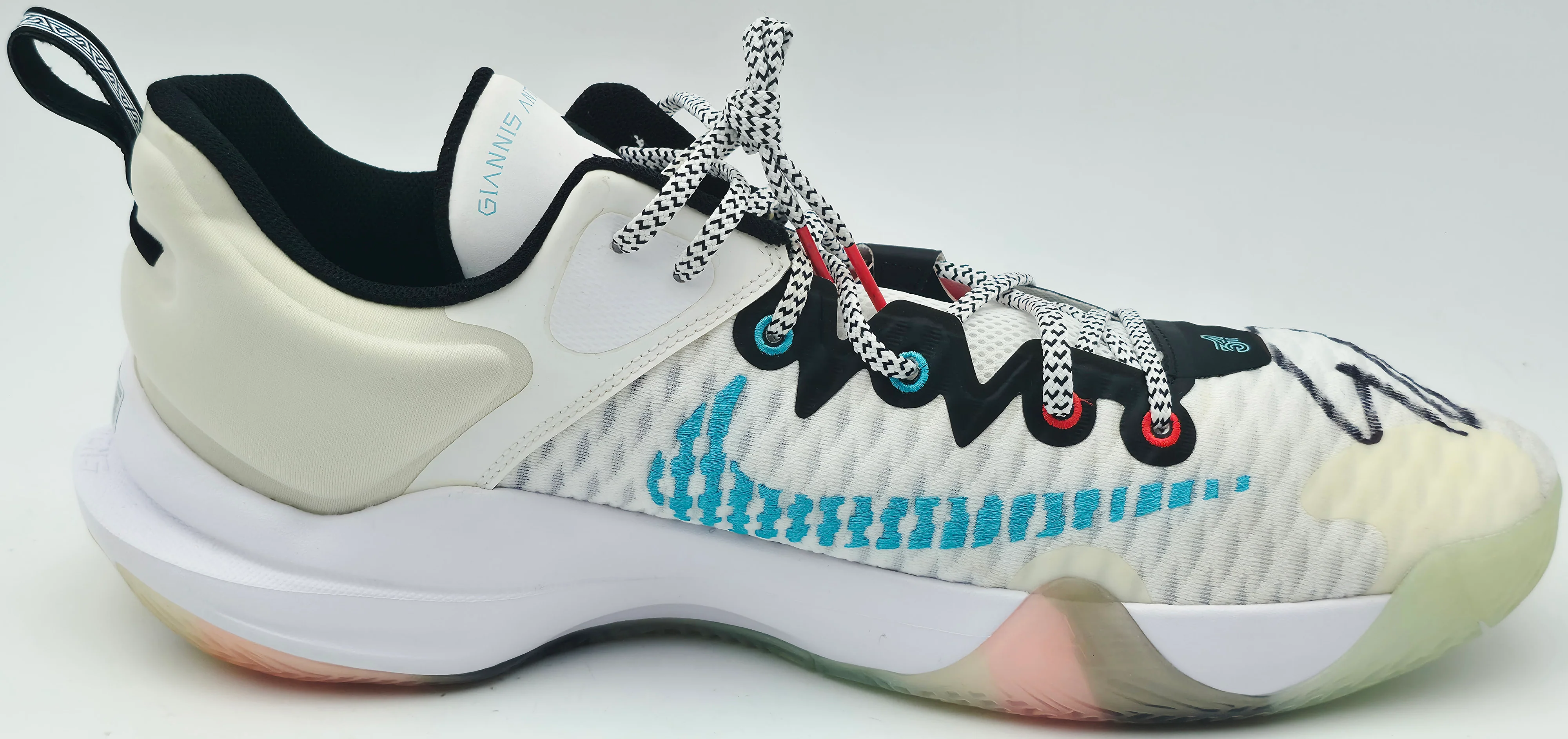 Giannis Antetokounmpo Autographed White & Clear Rainbow Nike IMORTALITY 3 Shoes Milwaukee Bucks Size 17 (No Box) Beckett BAS Witness #3W397277 & #3W397278 - Image 5