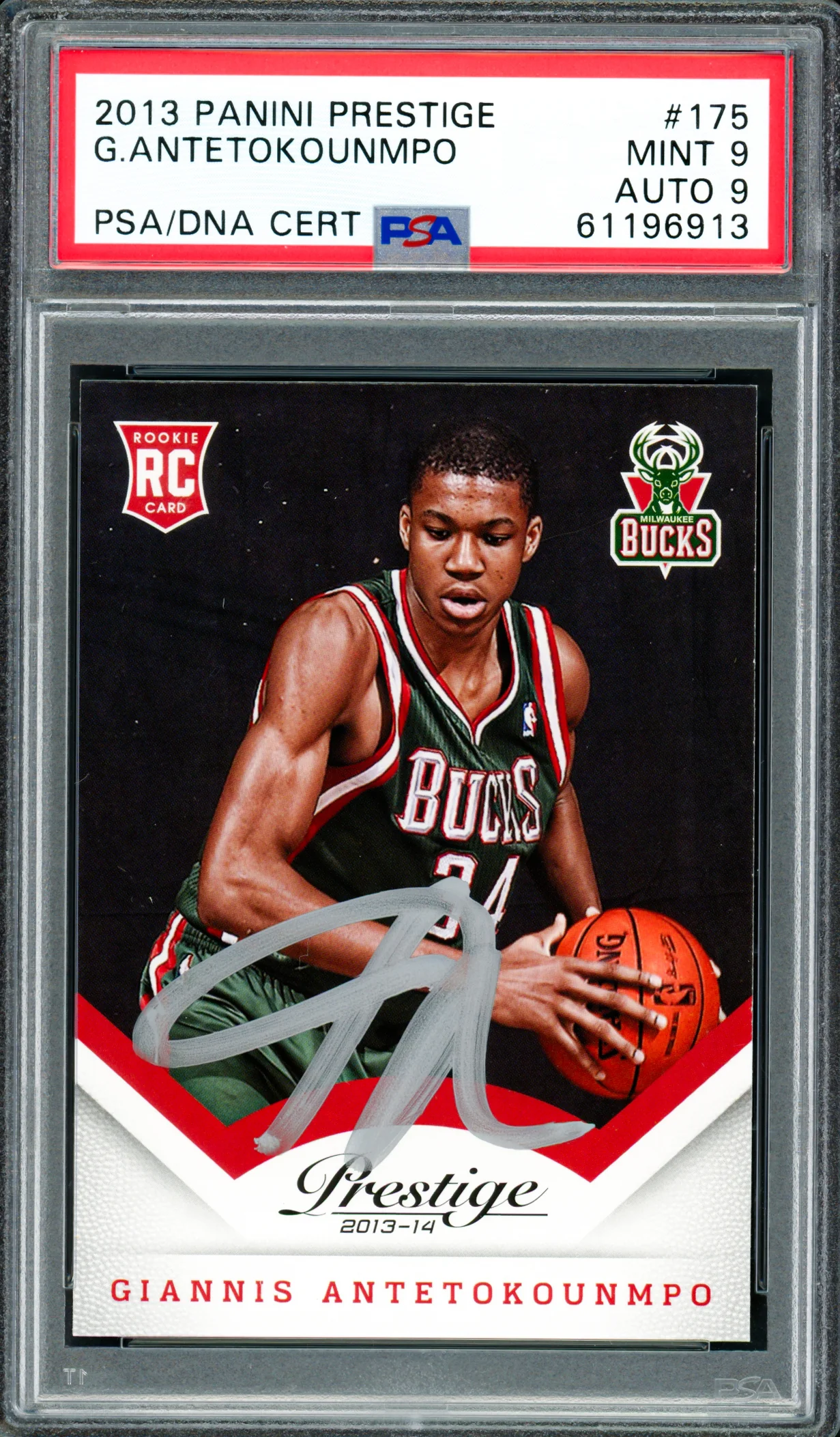Giannis Antetokounmpo Autographed 2013 Panini Prestige Rookie Card #175 Milwaukee Bucks PSA 9 Auto Grade Mint 9 PSA/DNA Stock #262003