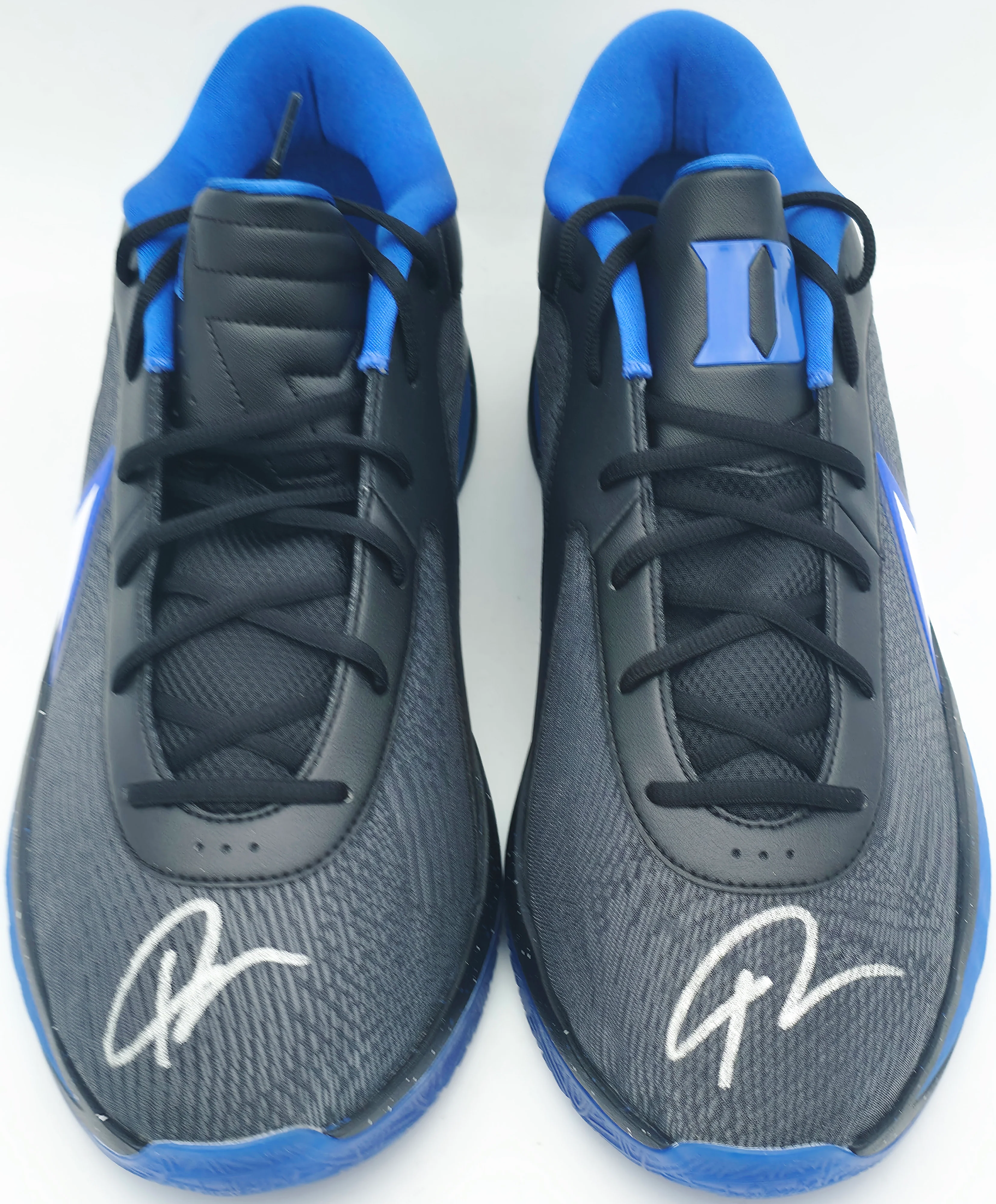 Giannis Antetokounmpo Autographed 2024 Player Exclusive (PE) Promo DUKE BLUE DEVILS Black, White & Game Royal Nike Zoom Freak 6 NCAA P Shoes Size 17 (No Box) Beckett BAS Witness #3W396446 & #3W396447 - Image 3