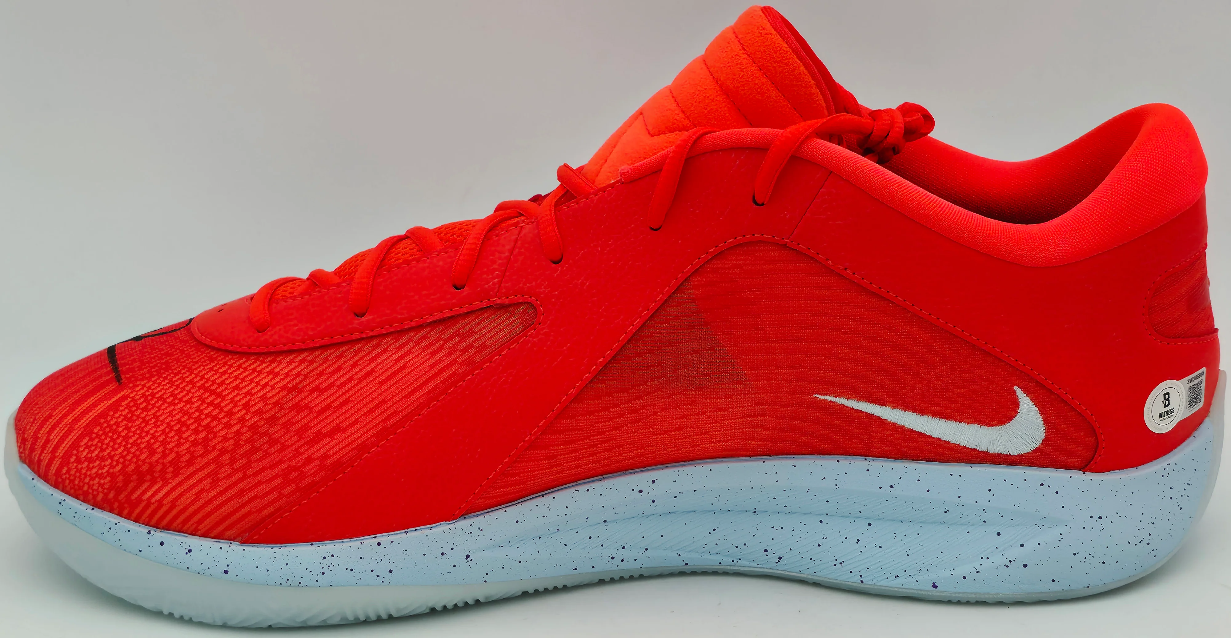 Giannis Antetokounmpo Autographed 2024 Player Exclusive (PE) Promo Bright Crimson, White & Glacier Nike Zoom Freak 6 SOS P Shoes Milwaukee Bucks Size 17 (No Box) Beckett BAS Witness #3W396865 & #3W396866 - Image 5