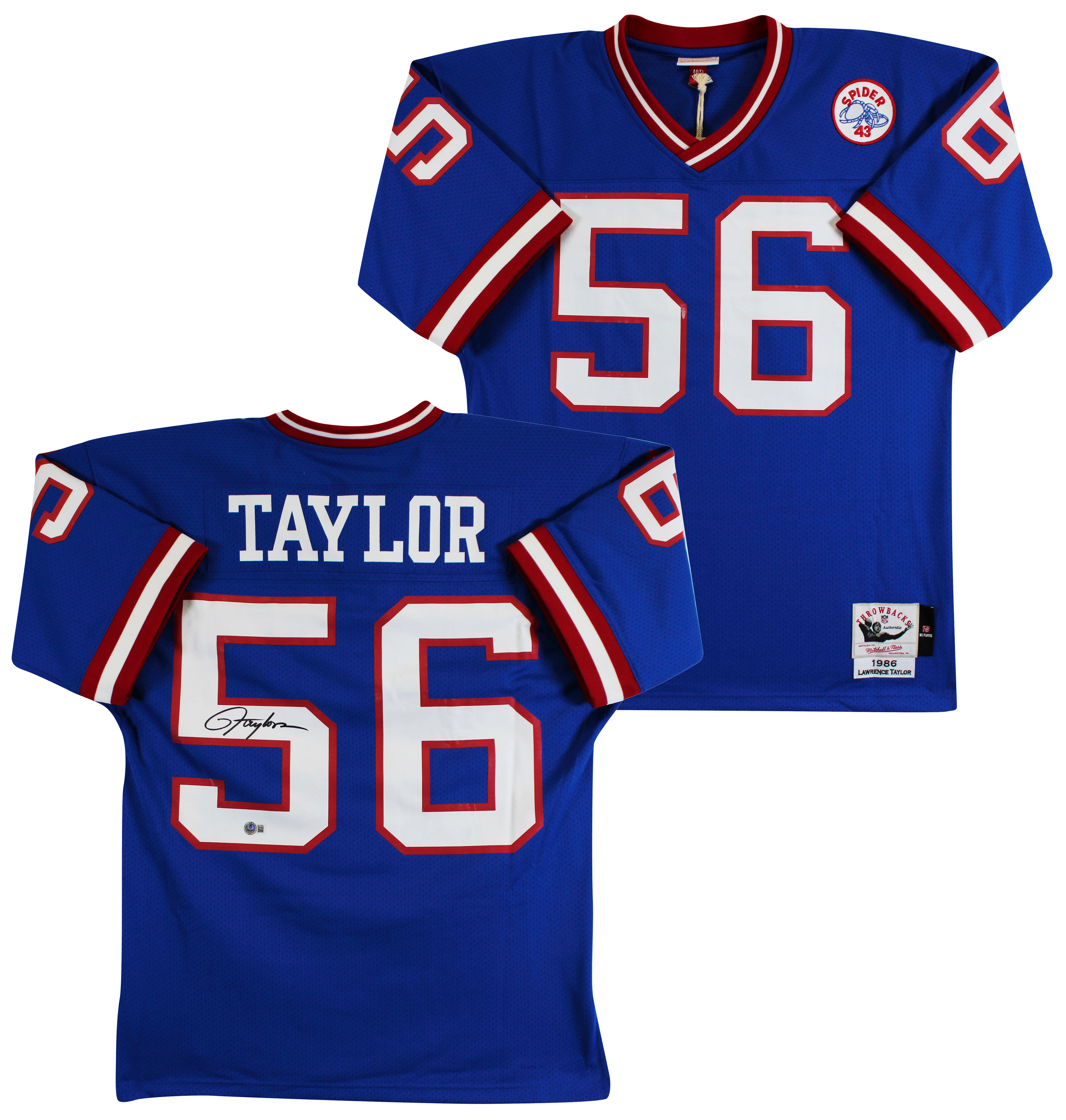 Giants Lawrence Taylor Signed 1986 Blue M&N Throwback Authentic Jersey BAS - Image 2