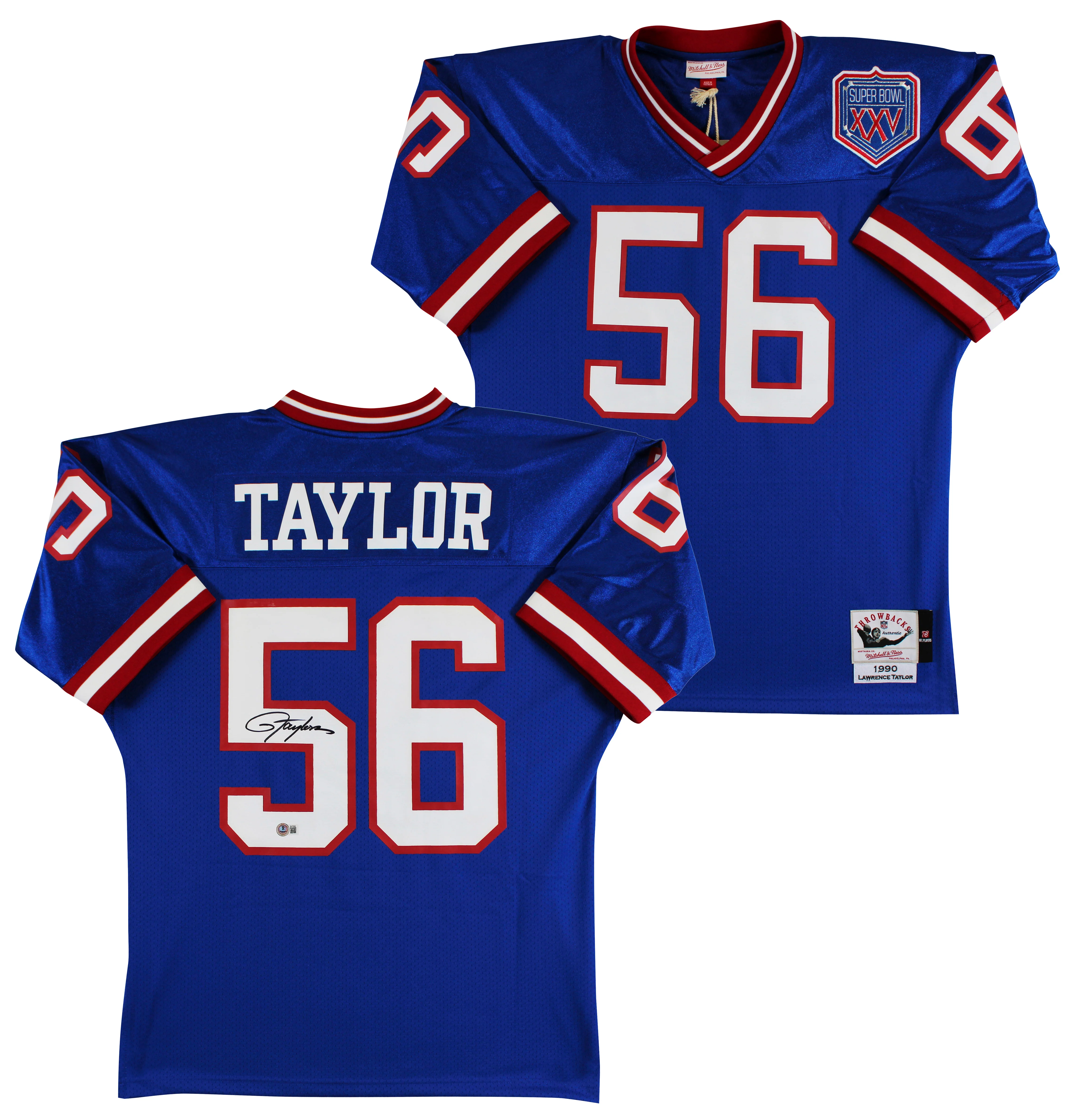 Giants Lawrence Taylor Signed 1990 Blue M&N TB SB XXV Patch Authentic Jersey BAS - Image 2